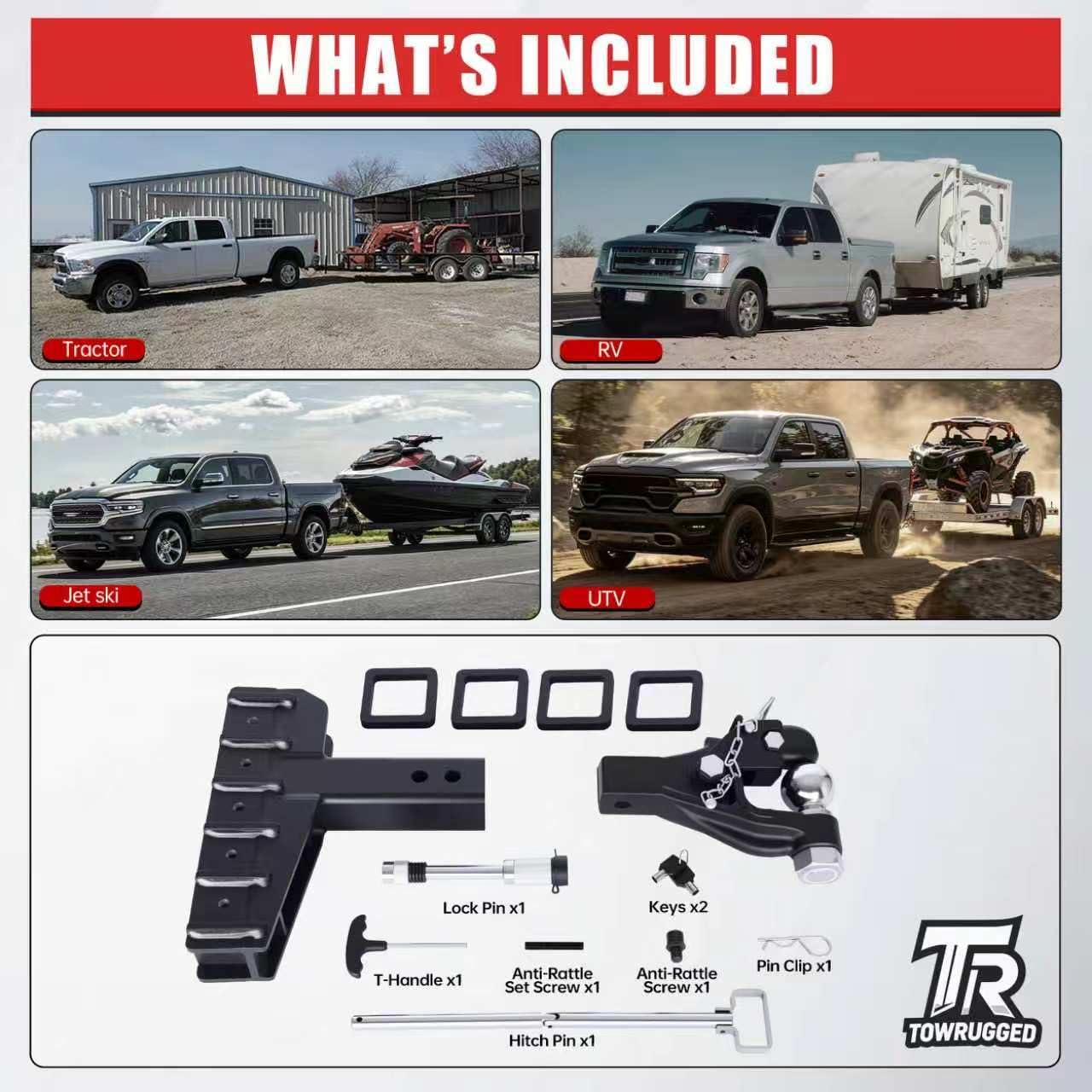 Adjustable Pintle Hitch Combination, 2.5" Receiver, 2-5/16" Ball, 6-7/16" Drop, 6-5/8" Rise, 20,000 lbs (2.5" Receiver)