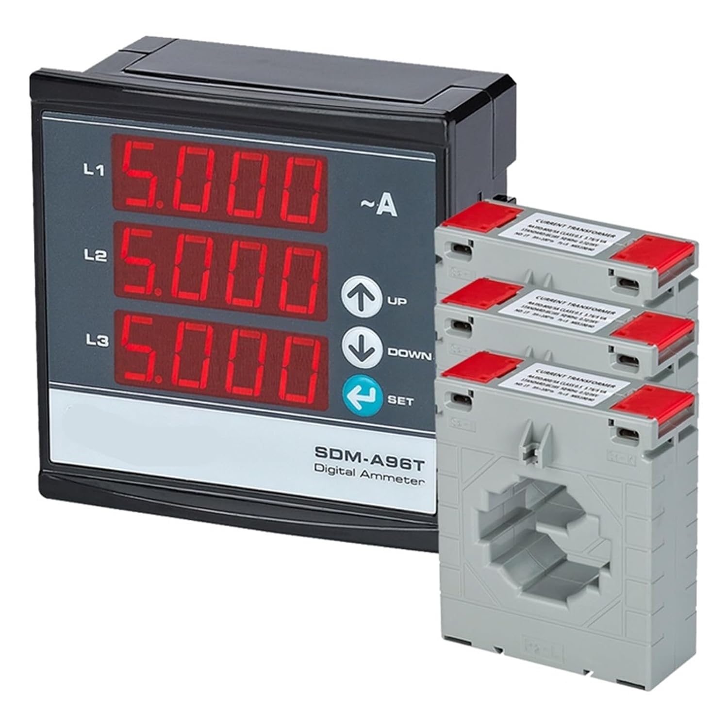 SDM-A96T 3P and 4W Digital Three Phase Ammeter Slim Compact Panel Meter 1Pcs(3CT 75A)