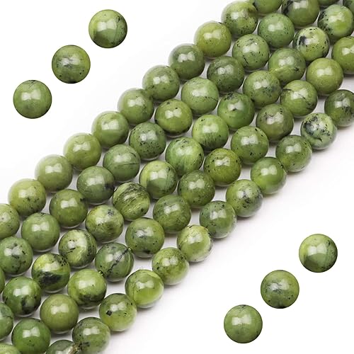 Cuentas de piedra natural para hacer pulseras, cuentas de piedra de jade canadiense natural, 45 cuentas redondas lisas de 0.315 pulgadas para hacer