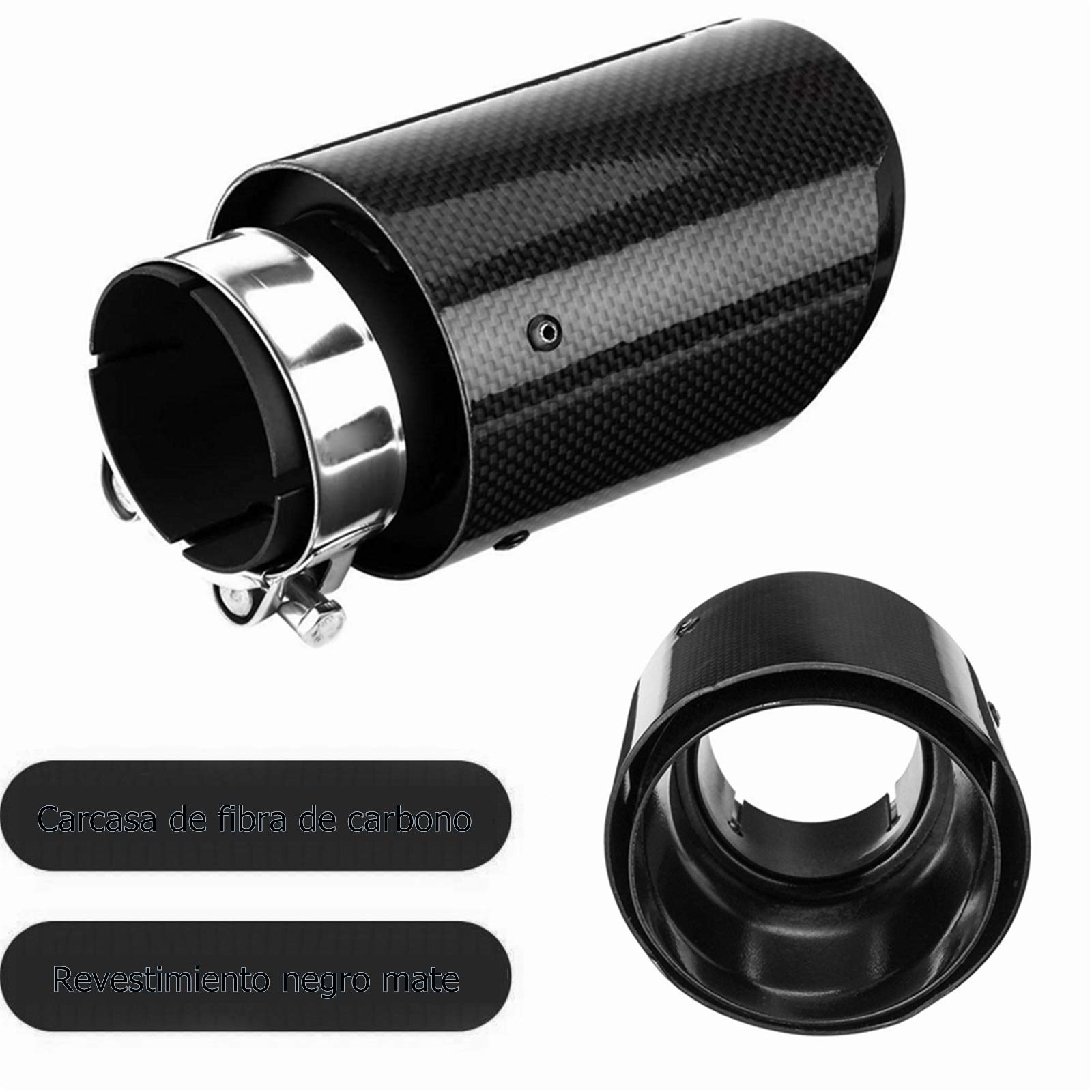 Tubo de Silenciador de Escape de Fibra de Carbono para Coche Puntas de Escape Universales de 63 mm Garganta de Cola Salida del Tubo de Escape Trasero