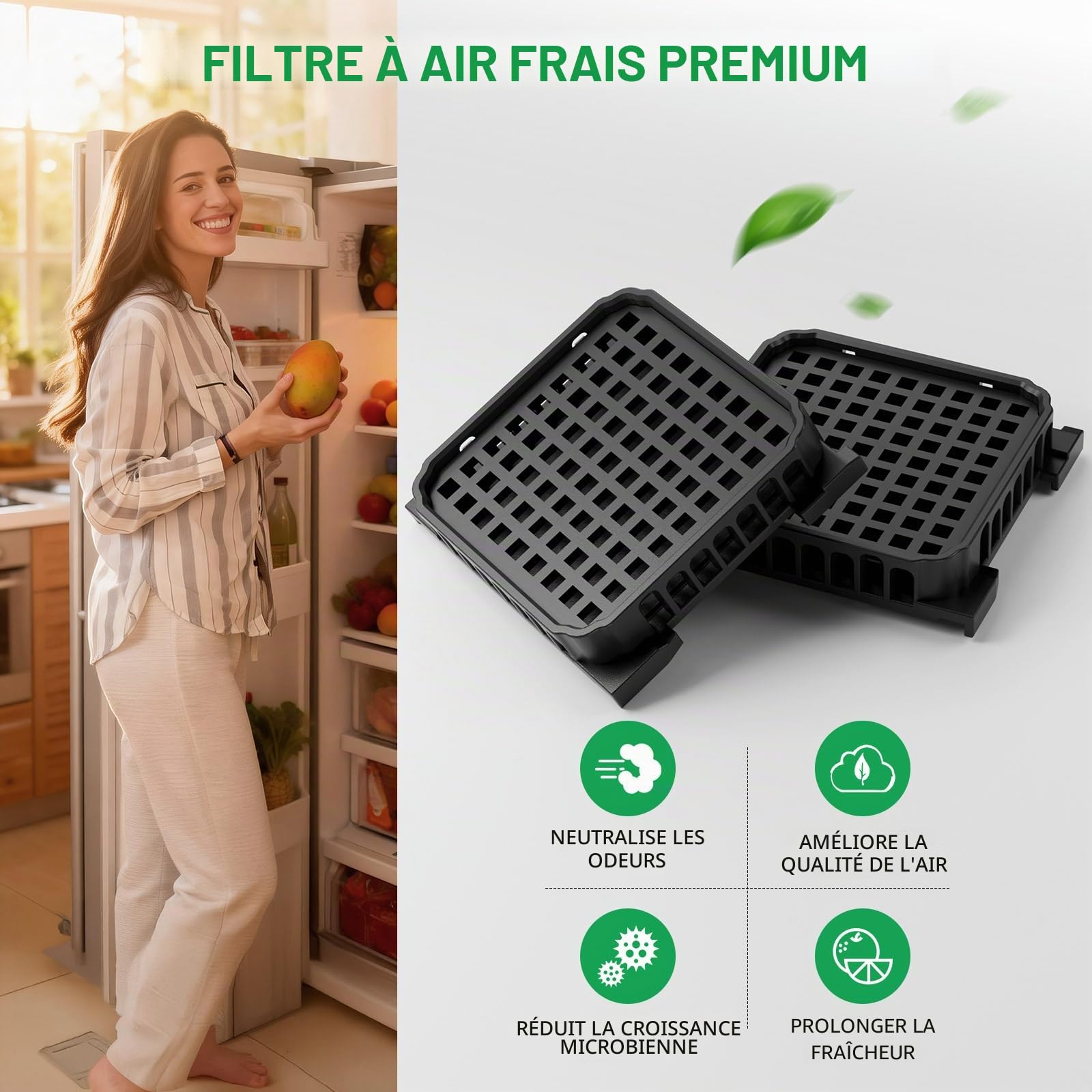 Lot de 4 filtres à charbon actif Fresh Air pour Liebherr réfrigérateur, compatibles avec 9096989, 988246000, 988246001, 9882429, 9882460, remplace 7440021-00