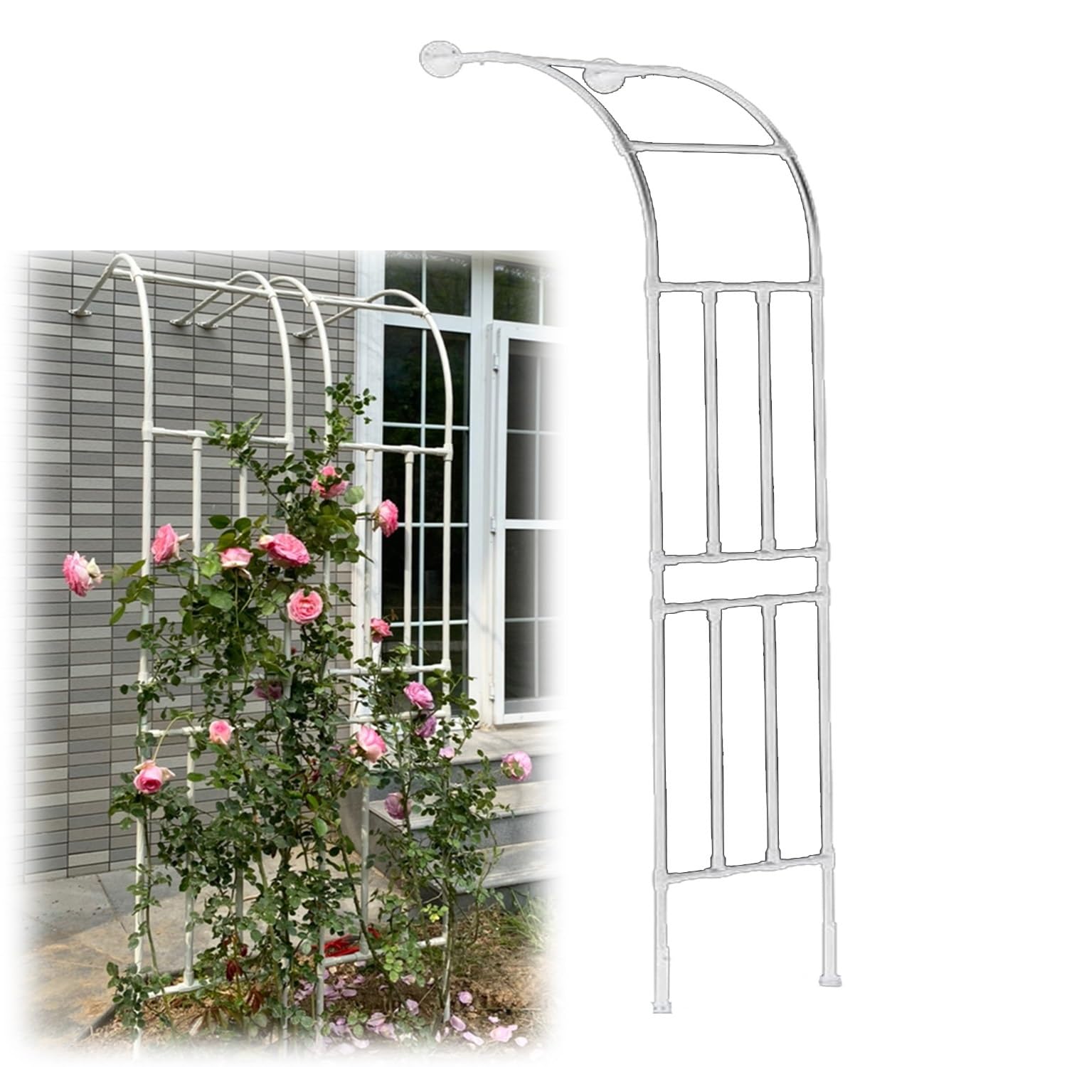 Arco a semicerchio in metallo per piante rampicanti, resistente alle intemperie, in acciaio, elegante design bianco, perfetto per decorazioni esterne (250 x 240 x 45 cm)