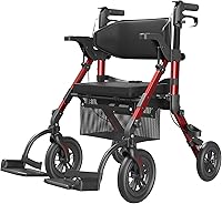 VOCIC Z51 2-in-1 Rollator Walker & Transport Chair Combo - Lightweight Foldable Walker Wheelchair for Seniors, 300lbs Capacity, All-Terrain Wheels