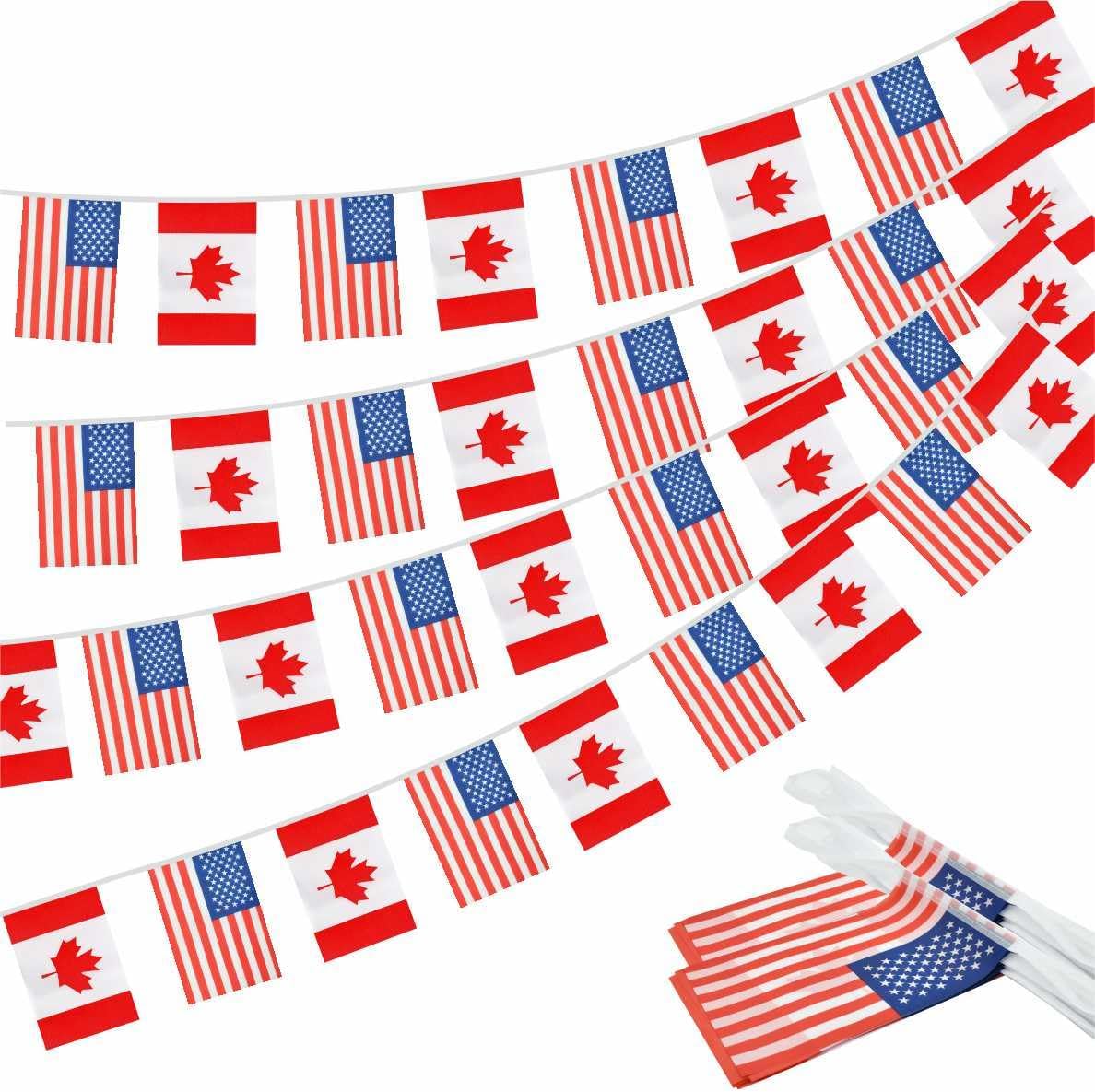 2 Pack American Canada Flag Banner, 60 Feet Friendship Garland, 40 Pieces, 5x8 Inch