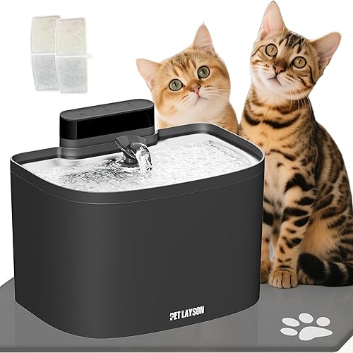 PET LAYSON Pumpless Cat Water Fountain, Smart Cordless Fountains Battery