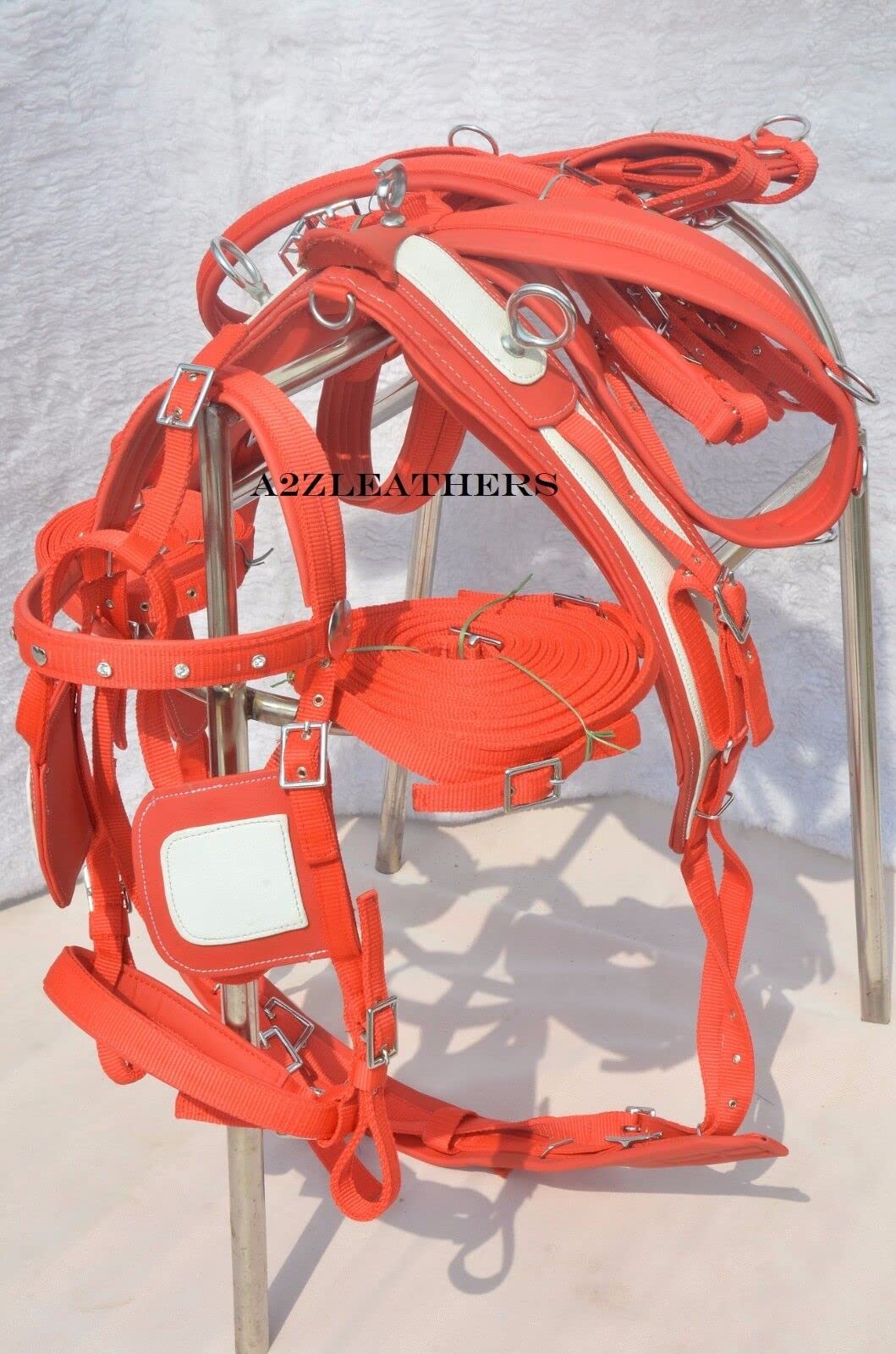 Nylon Reitgeschirr für Einzelpferd Rot/Weiß Diamonte Trense COB