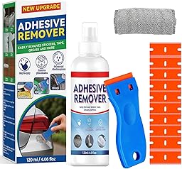 Adhesive Remover Spray, Sticker Remover Cleaning Multi-Surface Residue, Glue Remover for Tap, Decals, Glue, Chewing Gum, from Car, Windows, Glass, Plastic, Label Remover with Scraper and Towel