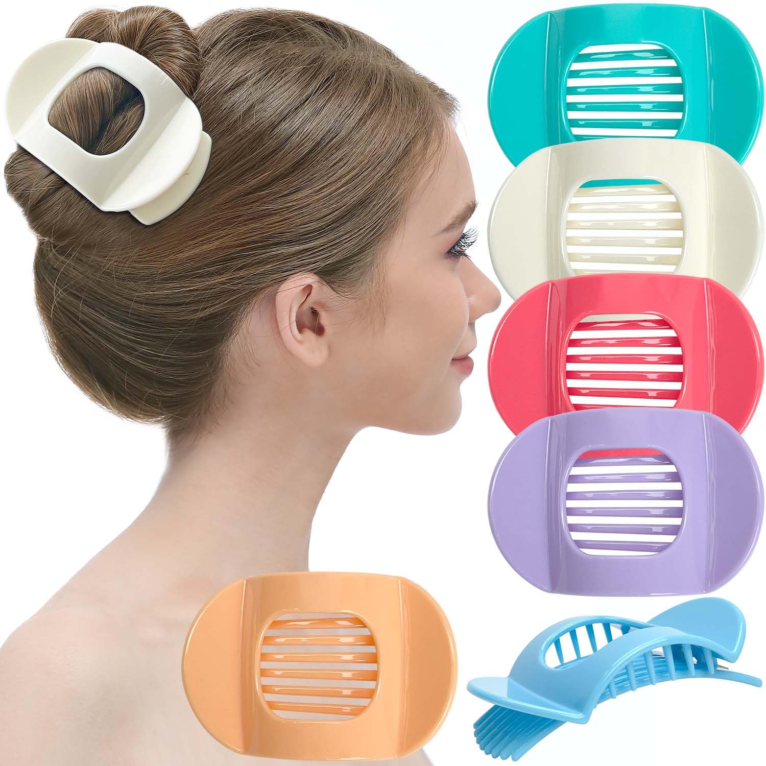 RC ROCHE 6 Pcs Flat Claw Hair Clips for Women Thick Hair French Round Duckbill Square Secure Strong Hold Grip Clamps Barrettes Curved No Slip No Crease Styling Cute Extra Jumbo XL