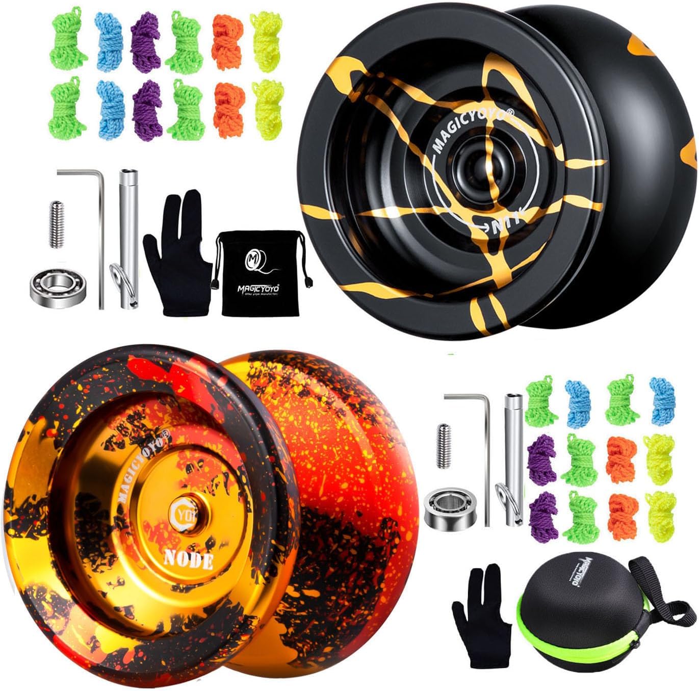 Pack of 2 Yoyos- MAGICYOYO N11 Black with Golden Dual Purpose Yoyo+ Y01 Black Golden Red Unresponsive Yoyo