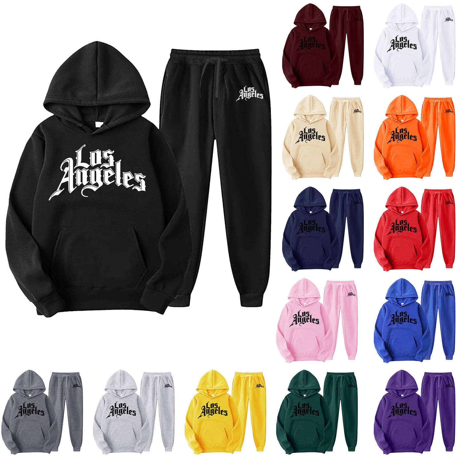 Tuta Uomo Completa Invernale Tute da Ginnastica, Manica Lunga Stampato Felpa con Cappuccio + Pantaloni Lunghe Sportive 2 Pezzi Set Completi Sportivi da Uomo Completino da Casa Traspirante Allenamento