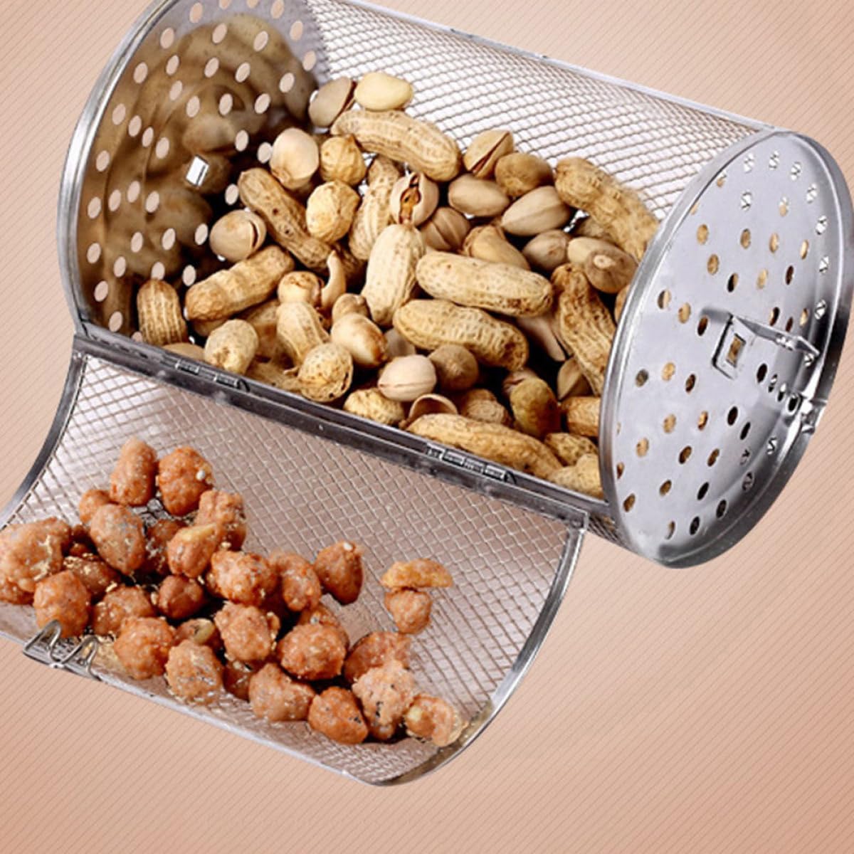 GALPADA Gabbia Rotante in Acciaio Inox 14X23 CM per Arrostire Noci e Verdure Contenitore Resistente per Barbecue e Forno Elettrico Accessorio Pratico per Grigliate All’Aperto