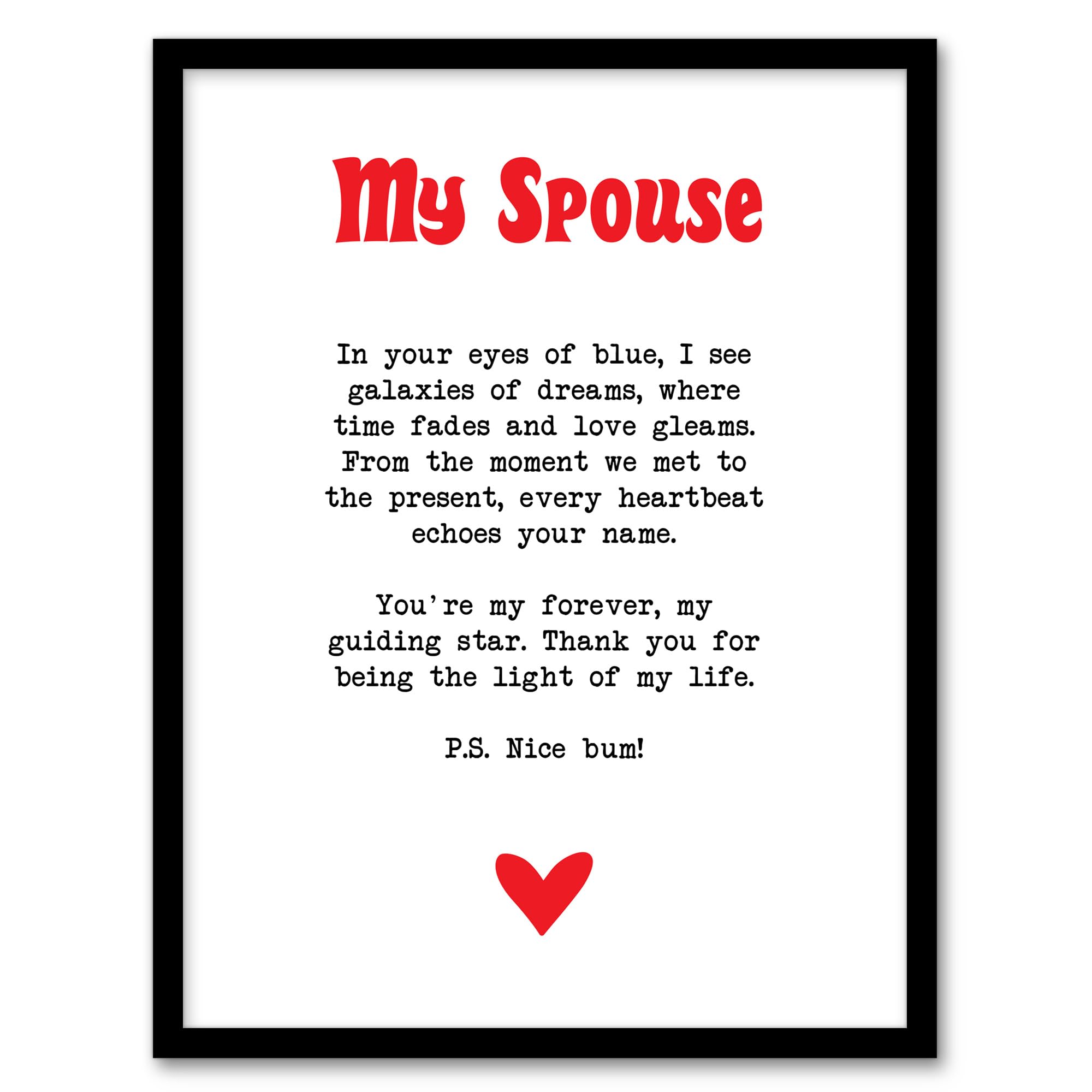 Artery8 Love Poem Blue Eyes Spouse Romantic Poetry Fun Wall Art PrintA4 Size from B&Q
