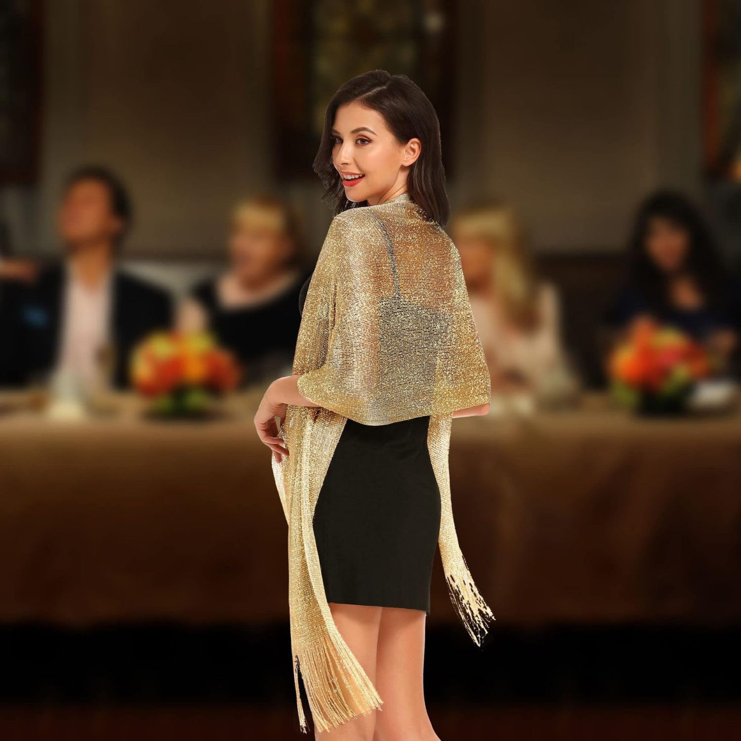 Tapp Collections Sparkling Metallic Shawls and Wraps with Buckle for Evening Dresses Wedding Party - Image 6