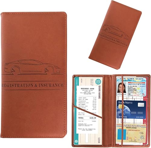 Miniatura 9 de Kewucn Soporte para registro y seguro de automóvil, organizador de cuero para guanteras con cierre magnético, estuche de accesorios