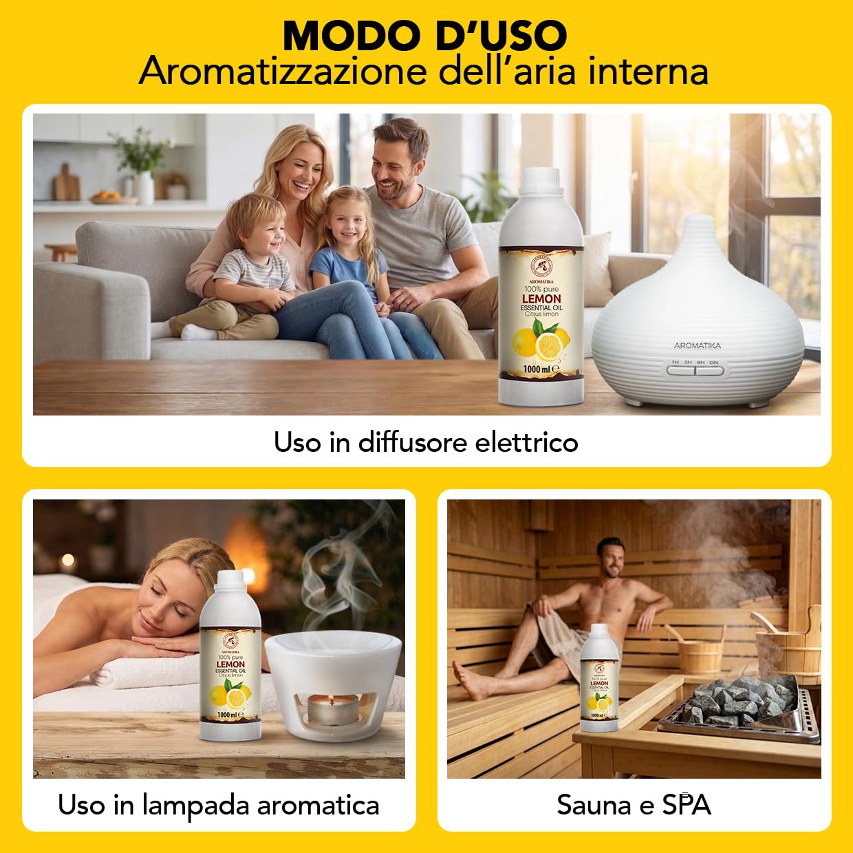 Olio essenziale di Limone 1000 ml - Citrus Limon - Naturale e Puro - Olio essenziali per Diffusori - Profumi per la Casa - Saponi e Candele - Sauna - Aroma di Agrumi - Aromaterapia