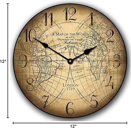 Miniatura 9 de Reloj de pared con mapa romano  Mecanismo de cuarzo ultra silencioso  Hecho a mano en Estados Unidos hermoso color nítido duradero  Viene en 8