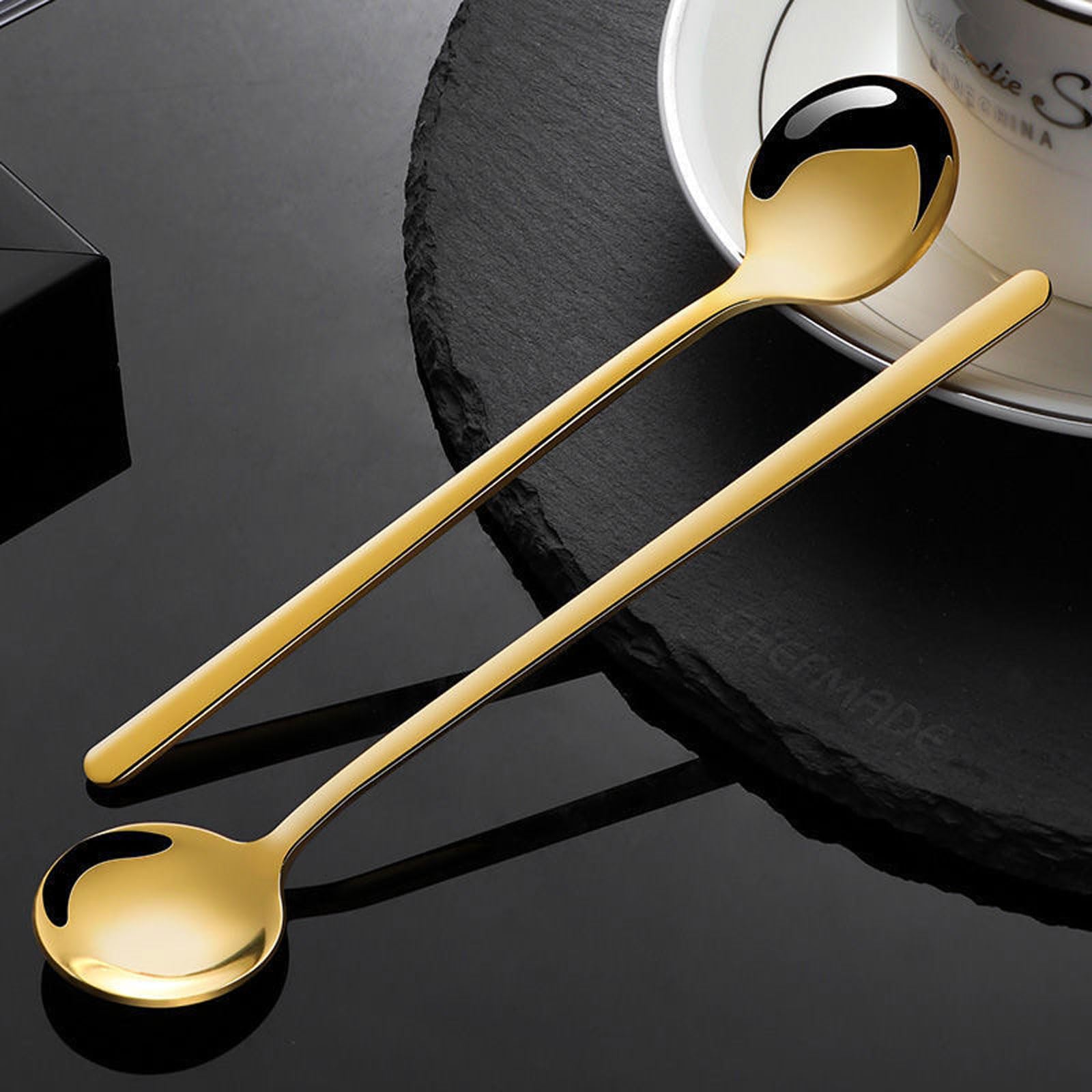 2 Stück Goldene Kaffeelöffel Aus Edelstahl – 17,5 Cm Lang, Ergonomischer Griff, Für Kaffee, Tee & Desserts