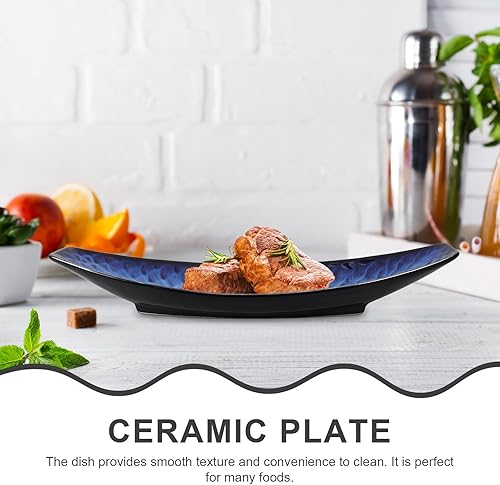 Miniatura 8 de DOITOOL Plato japonés de cerámica para sushi con forma de barco, plato de postre para sushi geta, platos para servir platos para el hogar, cocina,