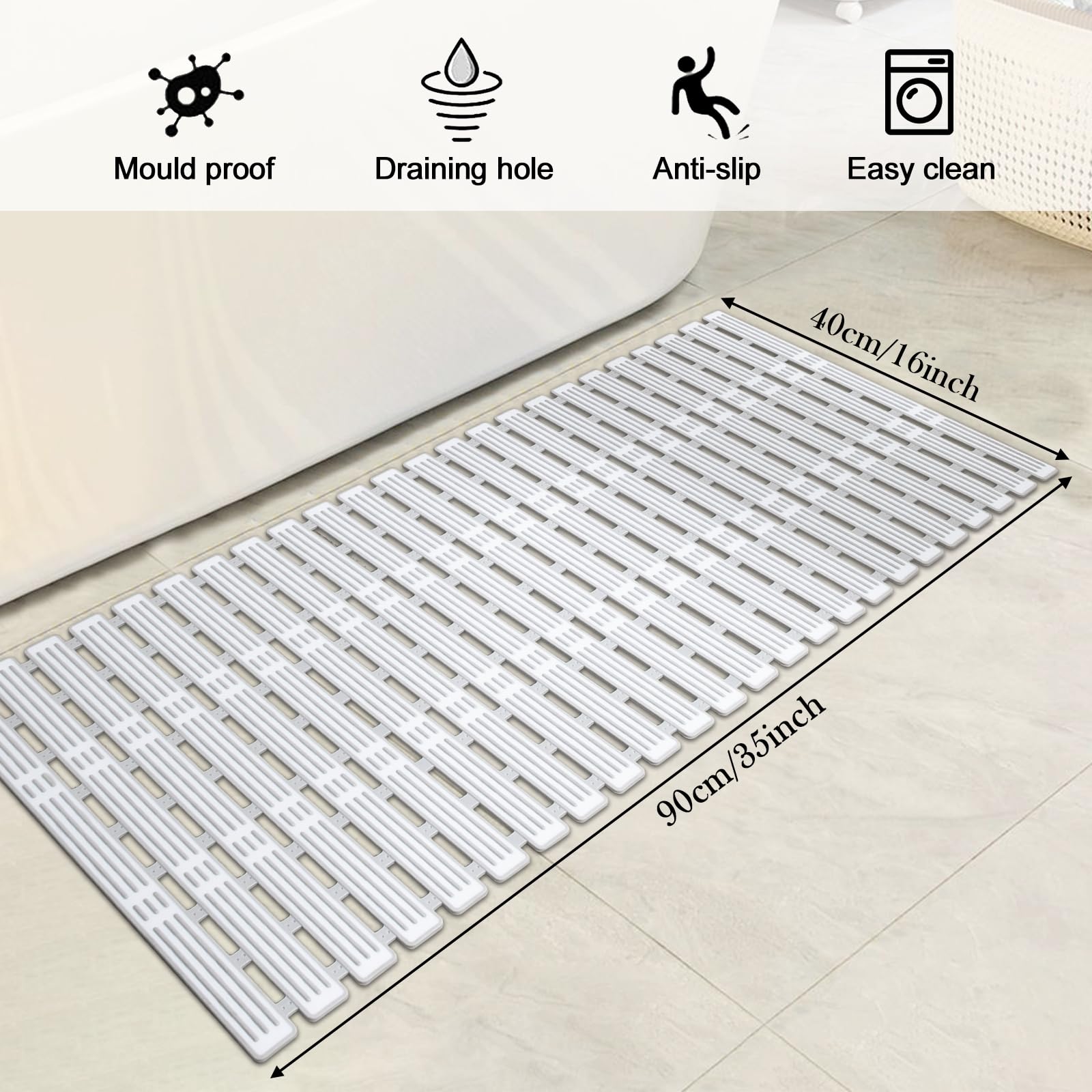 Tappetino Doccia Antiscivolo Antimuffa, Tappetini Da Bagno Antiscivolo 90x40 Cm Per Interno Vasca Tappetino Per Vasca In Tpe A Scarico Rapido 77596853
