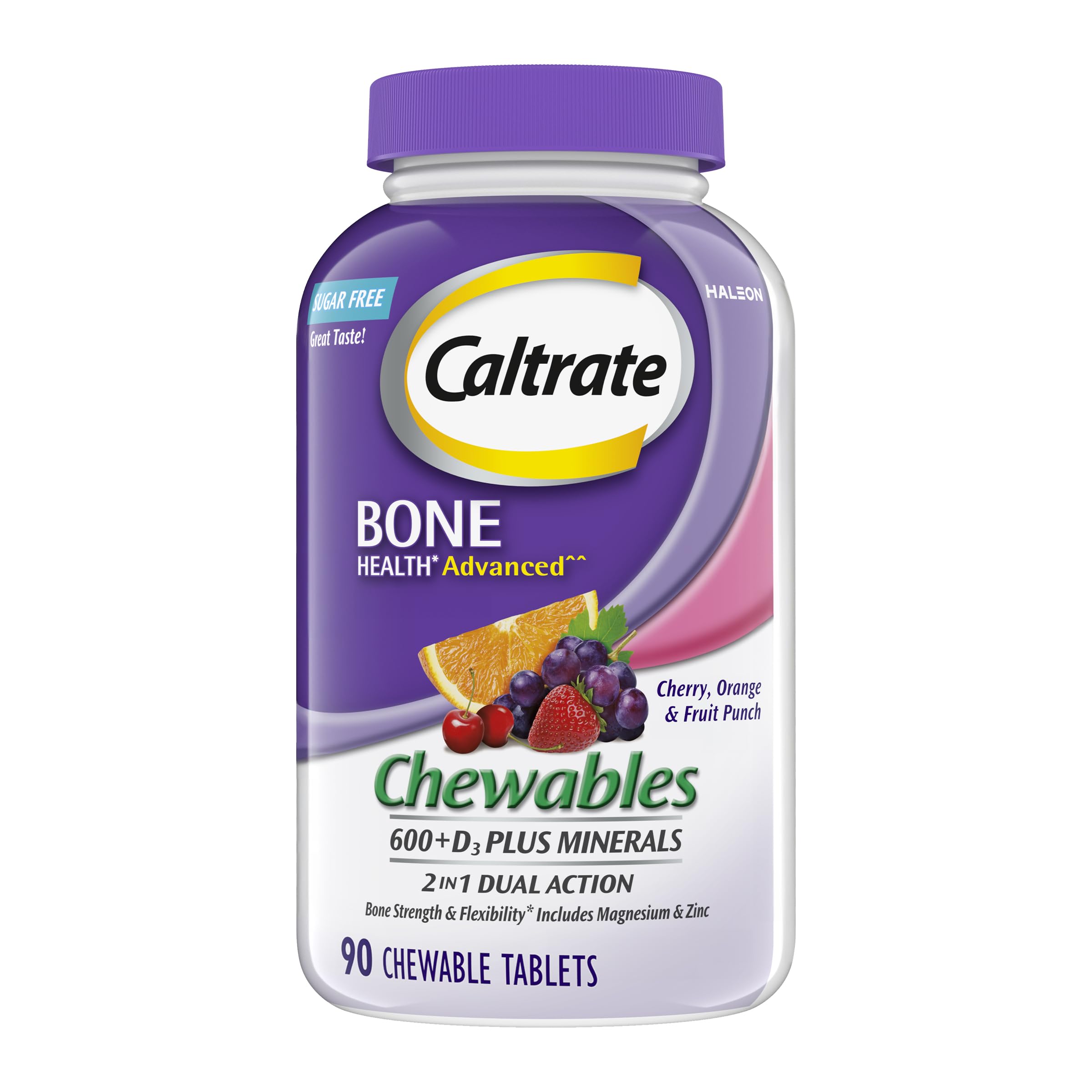 Caltrate Chewables 600 Plus D3 Vitamin D and Calcium Supplement, 90 Count 90 Count (Pack of 1)