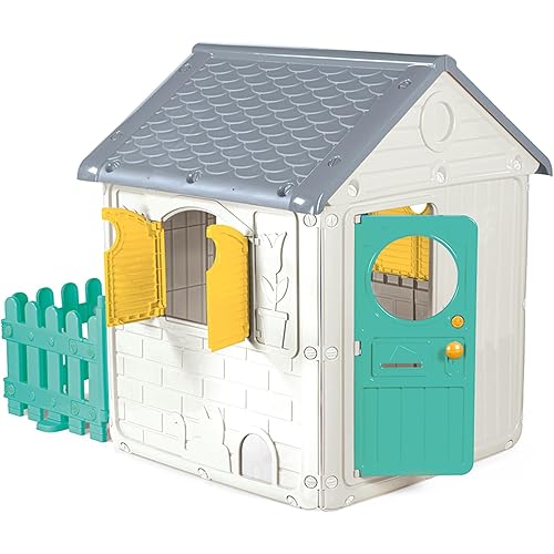 My First Playhouse with Fence, Durable, Easy-to-Assemble Toddler Playhouse with Doors & Fence for Indoor & Outdoor Imaginative Play, White