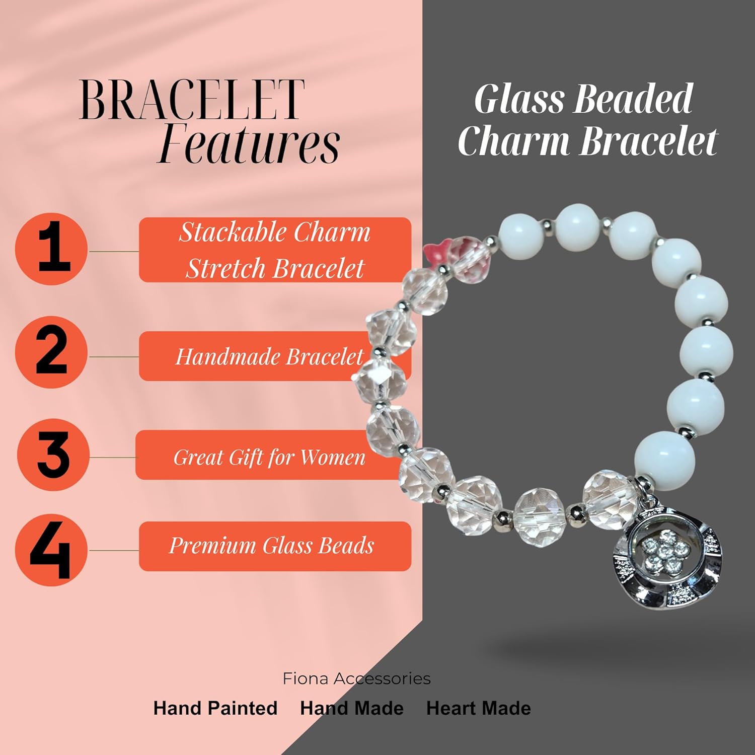 White Glass Beaded Stretch Bracelet for Women, Charm Jewelry, Christmas Birhtday Gifts for Her, 1 pc - Image 6