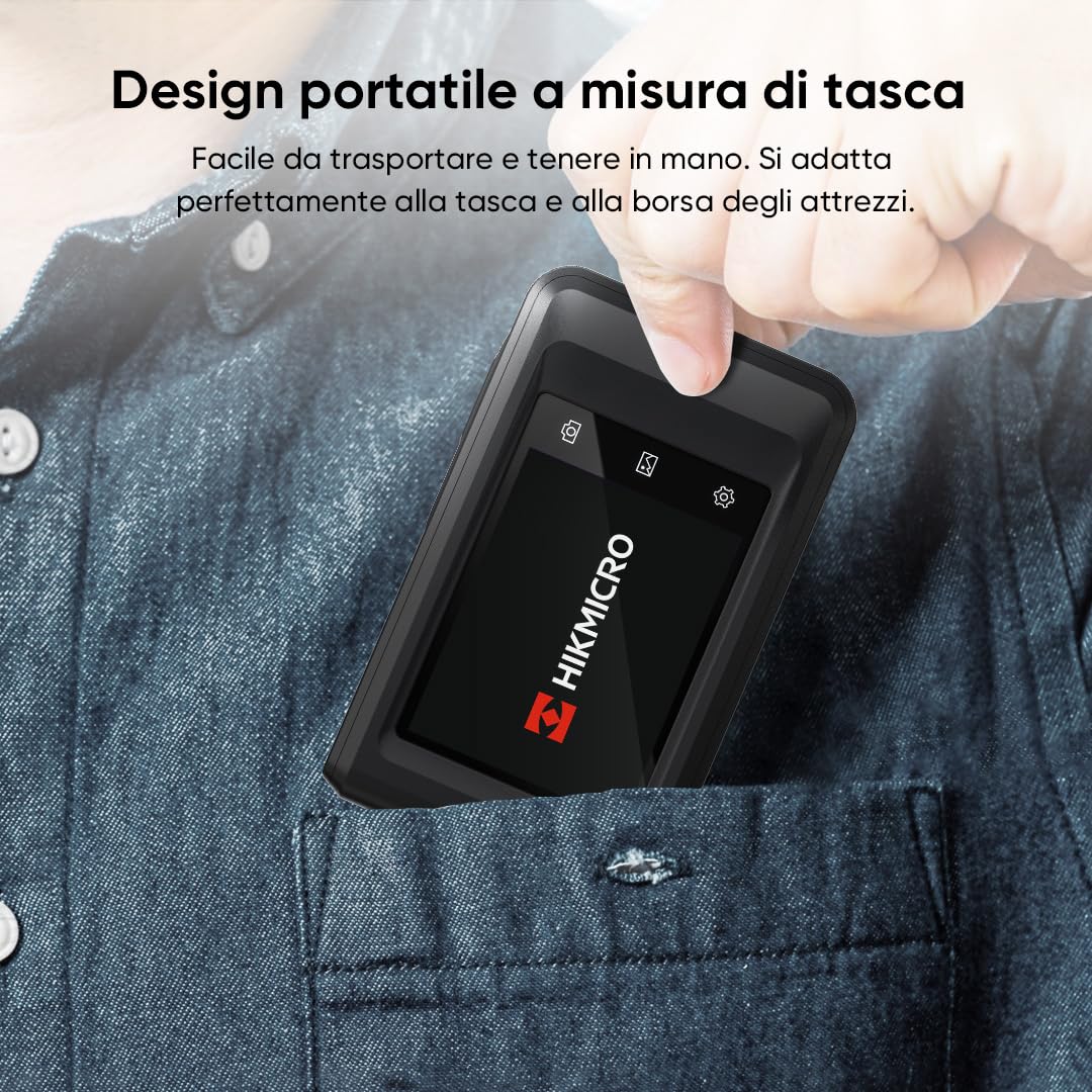 HIKMICRO Telecamera termica da PocketC con risoluzione IR di 256 x 192 pixel e camera visiva da 8MP, 25 Hz, scanner termico con schermo touch da 3,5 pollici, IP54, -20℃~400℃, senza WiFi