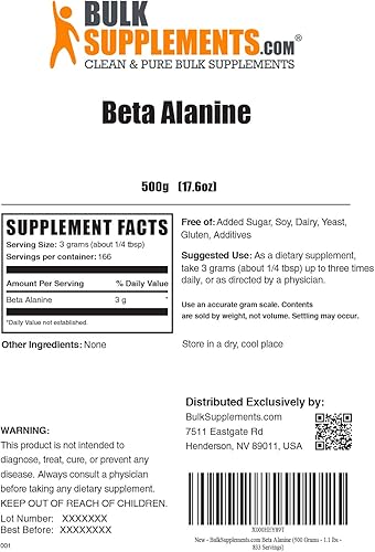 Miniatura 2 de BULKSUPPLEMENTS.COM Polvo de beta alanina, 17.64oz, con polvo de malato L-citrulina 21, 17.64oz y monohidrato de creatina en polvo (micronizado),