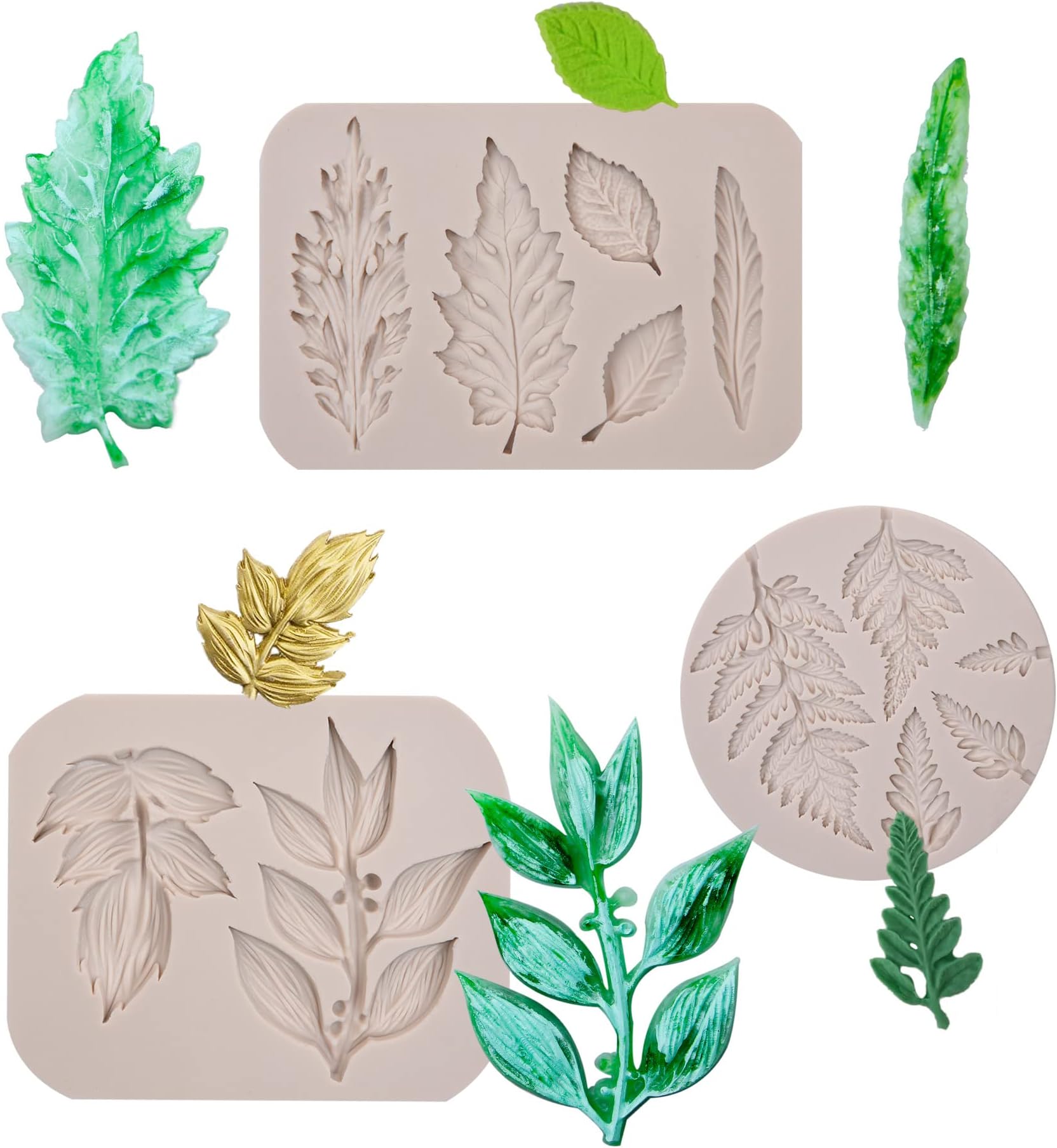 Leaf Fondant Molds, Ferns Silicone Chocolate Mould, Roses Flower Leaves for Cake Decorating Cupcake Topper Candy Sugar Gum Paste Resin Polymer Clay