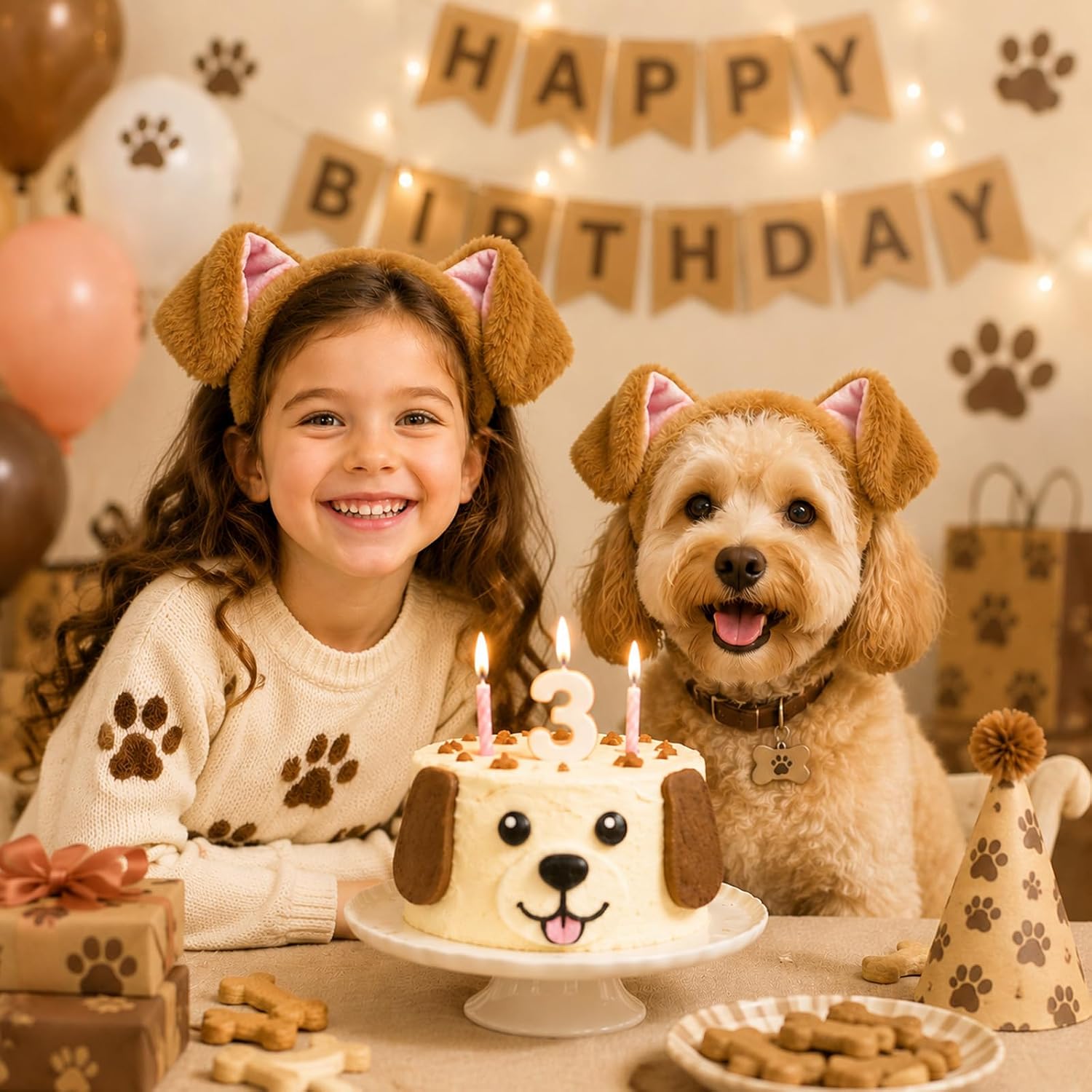 Brown Dog Ears Headband Plush Faux Fur Puppy Ear Hair Hoop Costume Accessory for Halloween Cosplay Animal Themed Birthday Party Kids Adults One Size