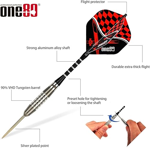 Miniatura 2 de ONE80 - Juego de dardos de punta de acero profesional (90% tungsteno, con caja de regalo)