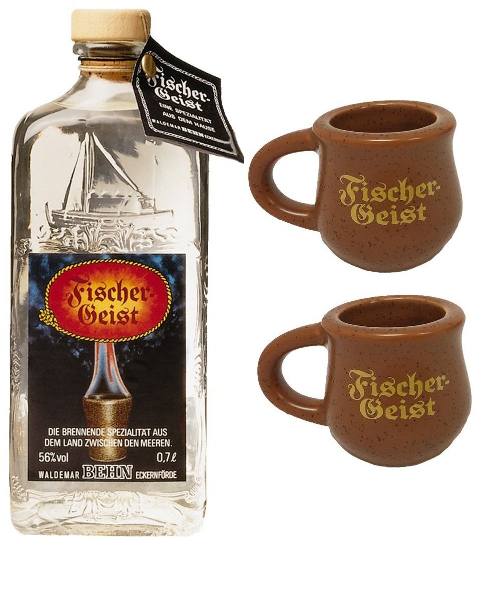 Fischergeist Kräuterlikör 0,5 Liter + 2 Keramikkrüge + Schieferuntersetzer