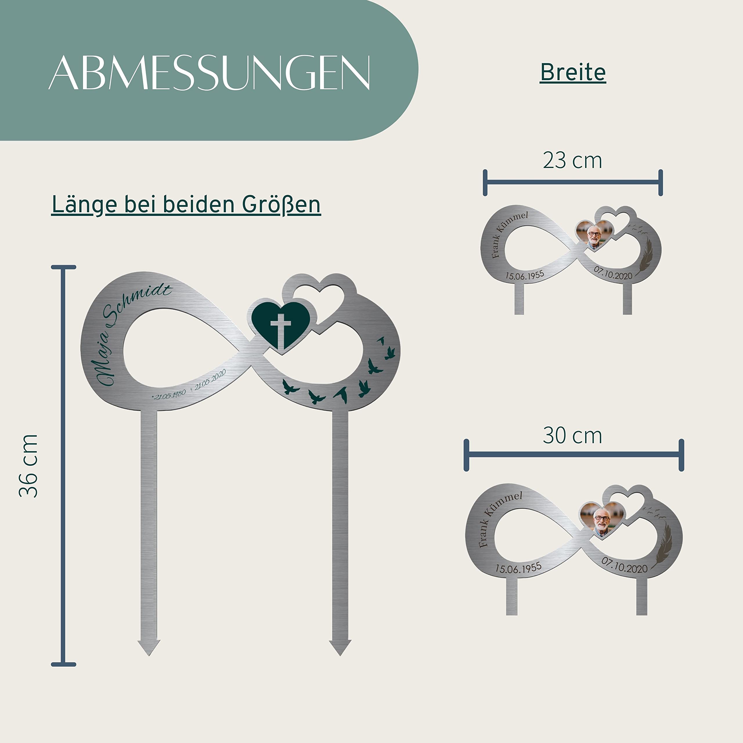 Edelstahl Grabstecker - Blumenstecker Infinity | Personalisierte Grabdekoration Grabschmuck wetterfest | persönliche Friedhof Grab Deko | Unendlichkeitszeichen | Trauer Geschenk (Personalisierbar)