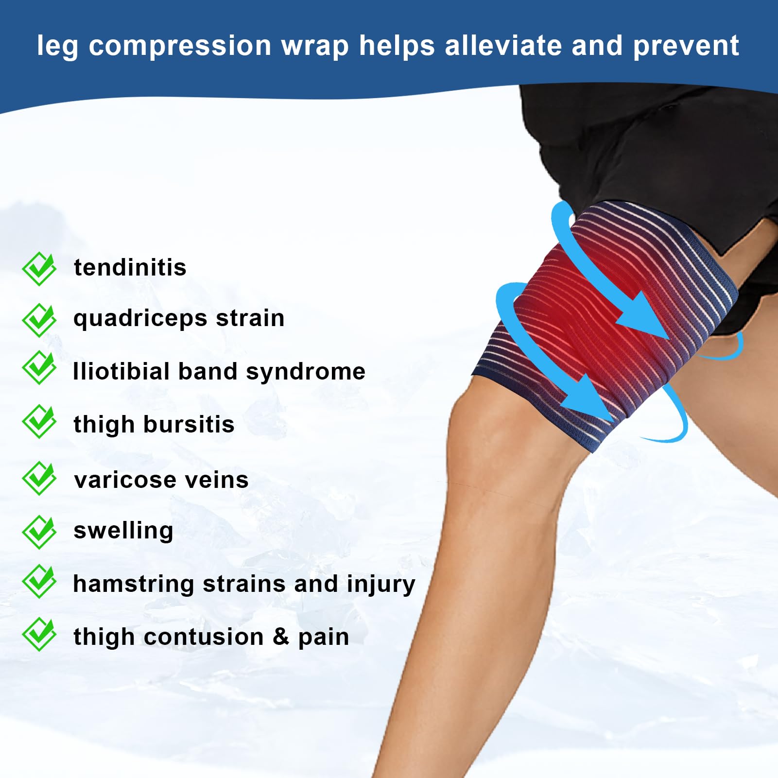 2 PCS Thigh Hamstring Compression Sleeve, Adjustable Thigh Compression Wraps for Varicose Veins Treatment for Legs, Nylon Quad Knee Support Bandage, Versatile Compression for Knee, Calf, Arm Blue — Amazon image 4