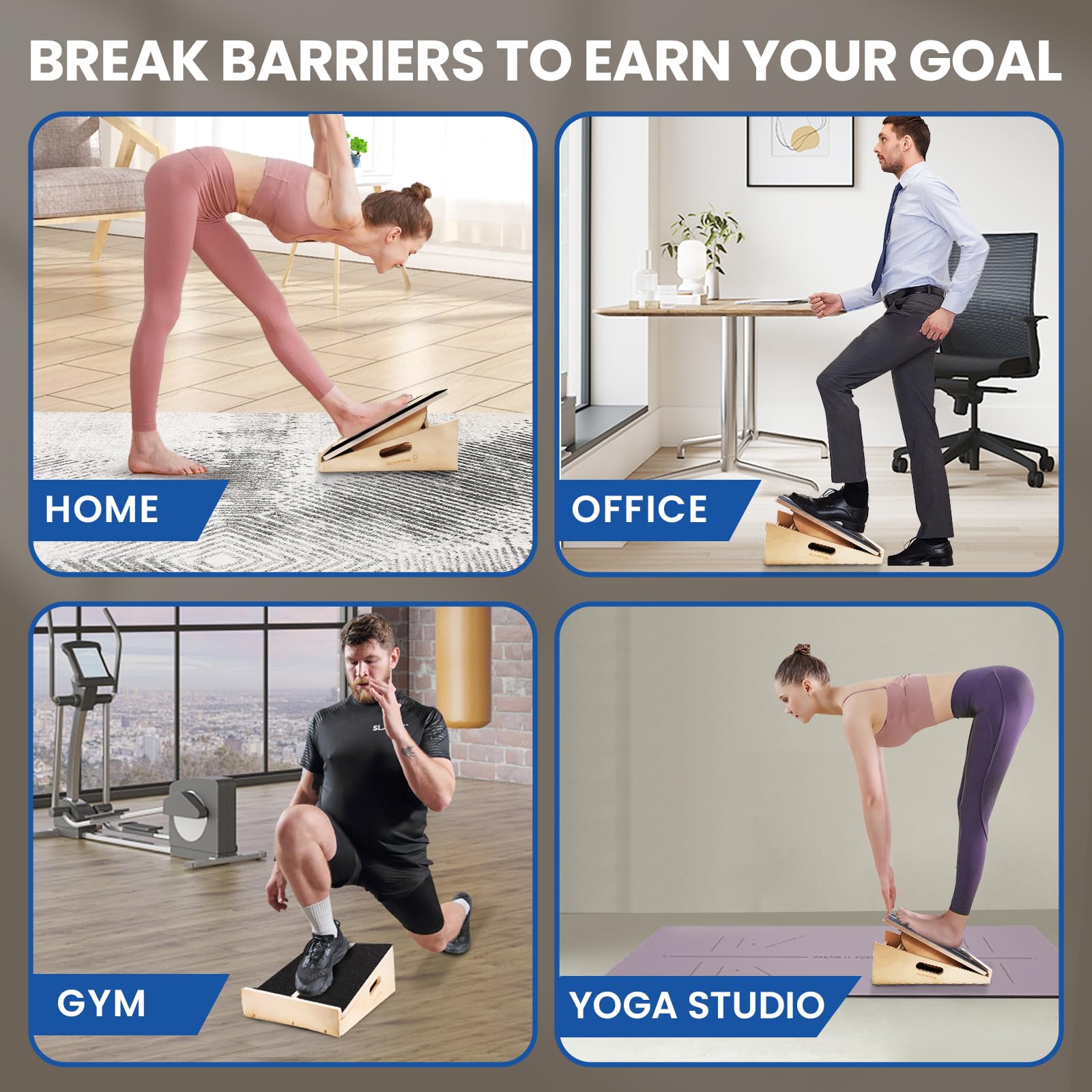 Planche Inclinée 2 En 1 En Bois - Planche D'Équilibre & Étirement Mollets, 4 Angles Réglables (0-45°), Poids Max 110kg