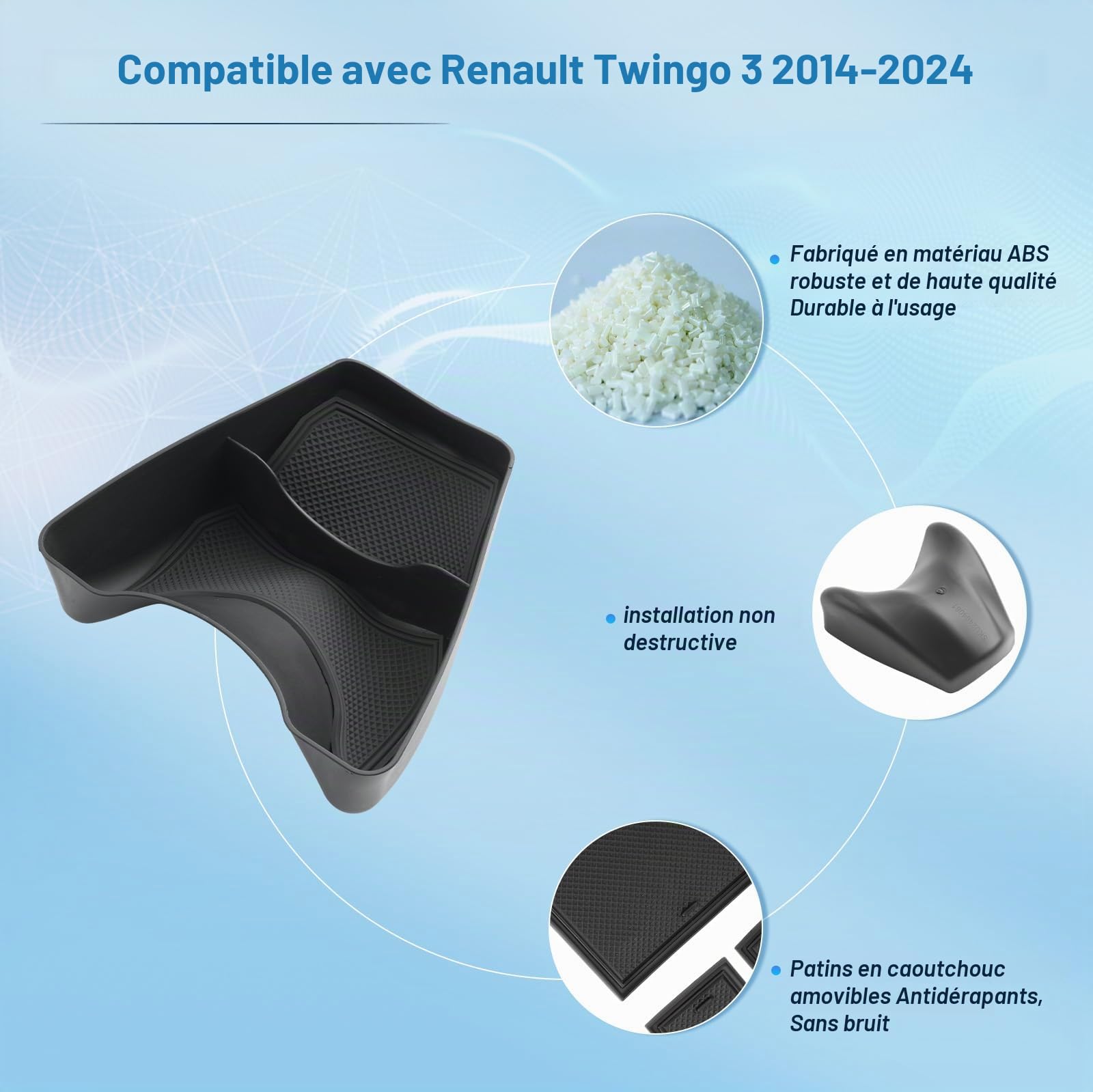 BIXUAN Twingo 3 - Console centrale compatible avec Renault Twingo 3 2014-2023 2024 - Accoudoir central - Boîte à gants - Boîte de rangement - Accessoires