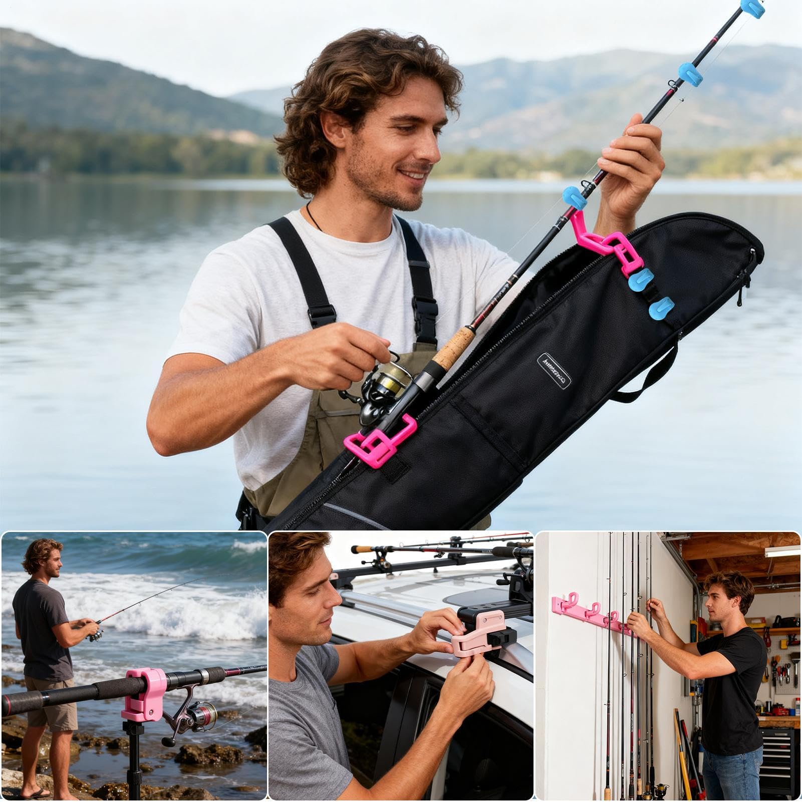 Lot 4 Supports De Canne à Pêche – ABS+EVA Antidérapant, Ajustement Jusqu'à 12 Mm, Verrouillage 3 Niveaux