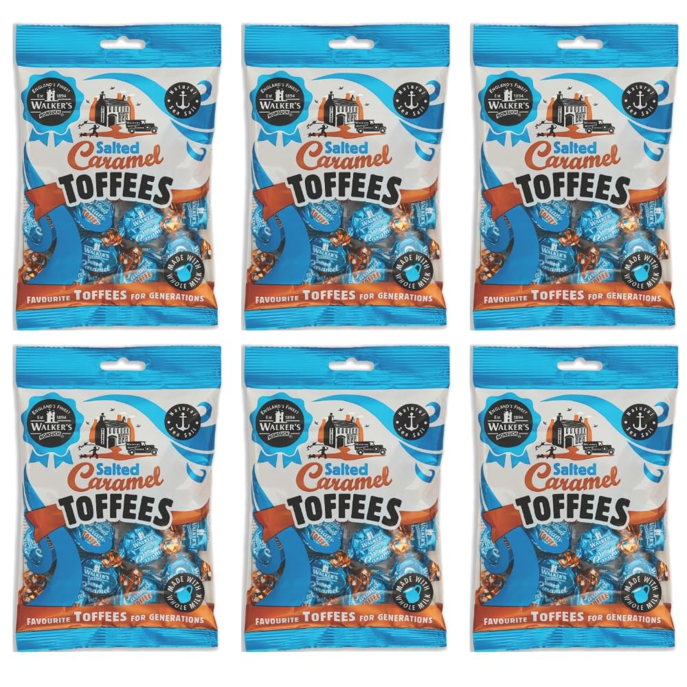 Walkers Nonsuch Salted Caramel Toffees Bag 5.29 Oz (Pack of 6) - British Chewy Butter Toffee Candy, Individually Wrapped with Anglesey Sea Salt, Imported from UK, Traditional English Sweets