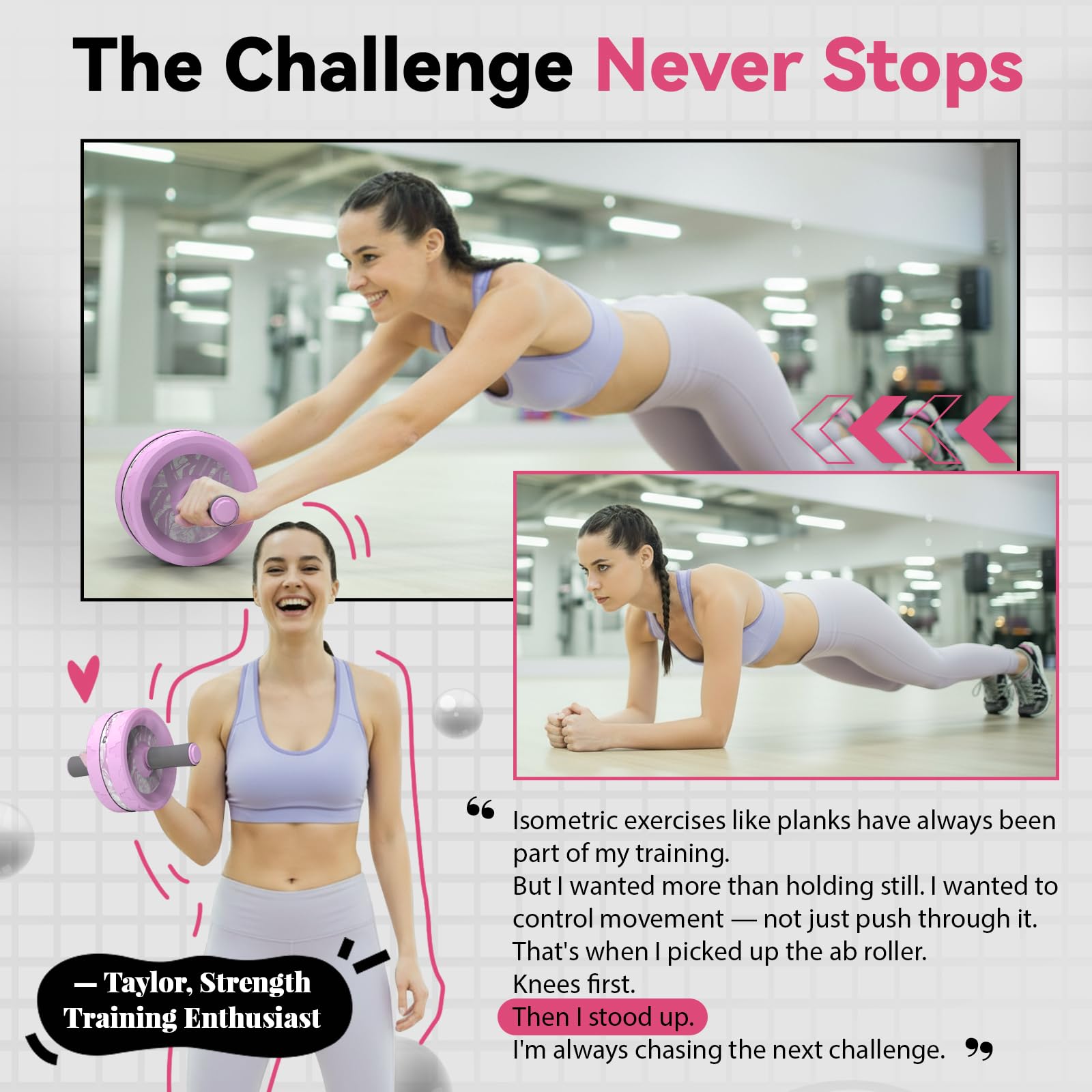 VINSGUIR Ab Roller Wheel, Abs & Core Workout Equipment for Home Gym with Knee Pad Accessories, Abdominal Wheel for Full-body Strength Training