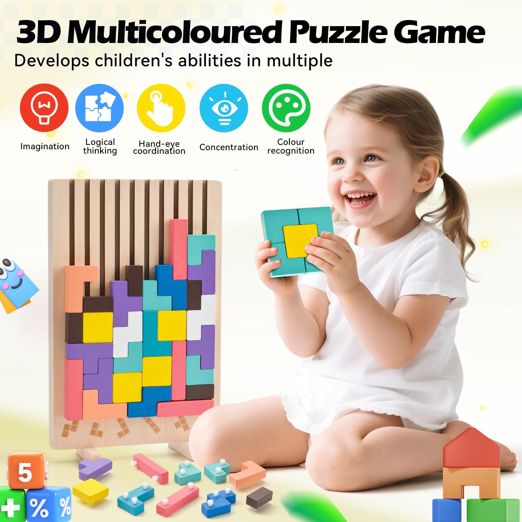 Tetris Puzzle Bambini, Giocattoli educativi, Puzzle di LegnoTetris, Giochi Montessori 3 4 5 6 Anni, Giochi Bambini, Intelligenza Jigsaw, Regalo Educativi per Bambinis