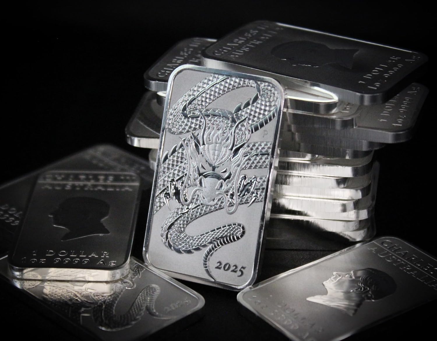 2025 P Lot of (5) 1 Troy Ounce Australian Silver Dragon
