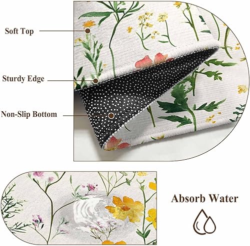 Miniatura 7 de 3x5 Area Rugs, Retro Floral Non-Skid Rubber Backing Large Rectangle Rugs - Living Room Bedroom Home Office, Spring Summer Rustic Botanical