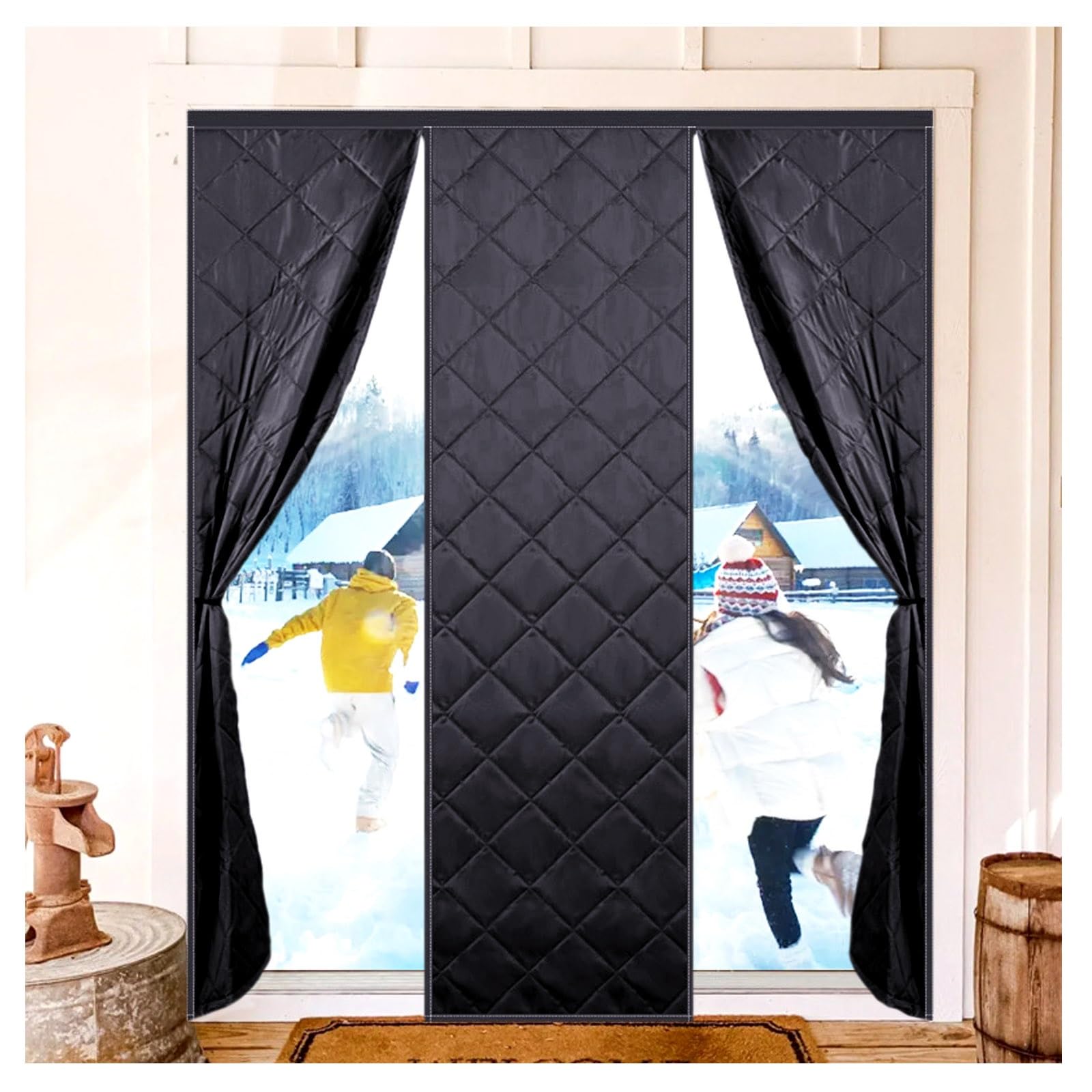 Rideau de porte magnétique isolant phonique anti-froid en tissu Oxford noir