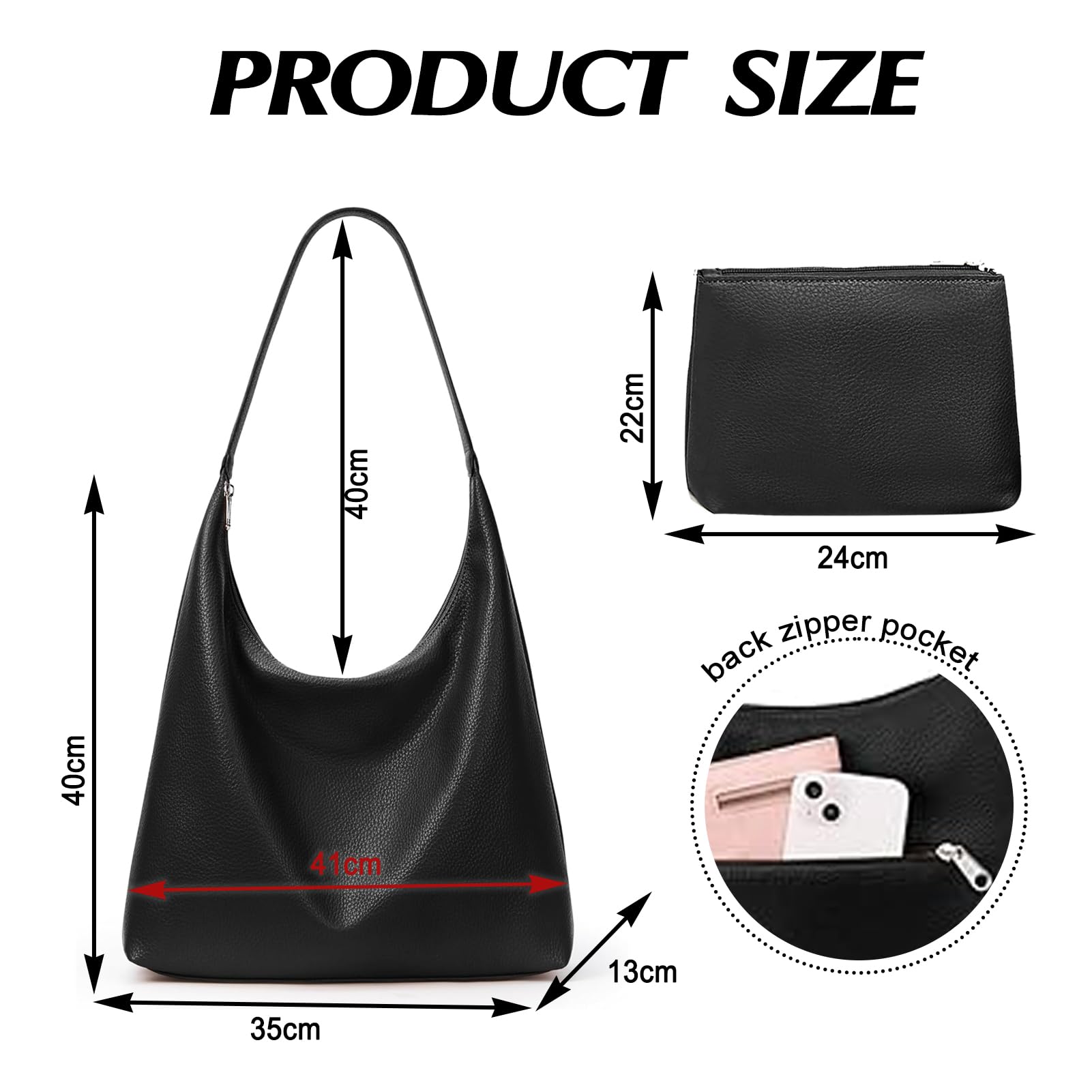 Sac Cabas Femme Grand Format Sac Fourre Tout en Cuir PU Tote Bag Femme Grand Capacité avec Fermeture Éclair Sacs Porté Epaule de 2 Pièces
