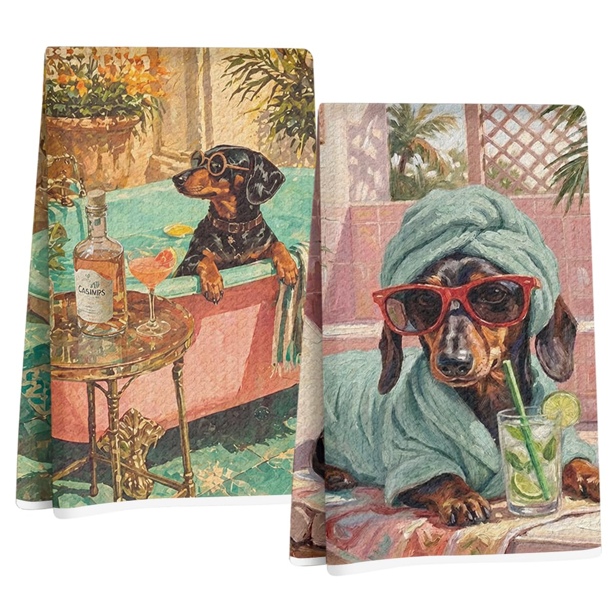 2 Pcs Funny Dachshund Hand Towels, Dachshund Gifts Reusable Dish Towels