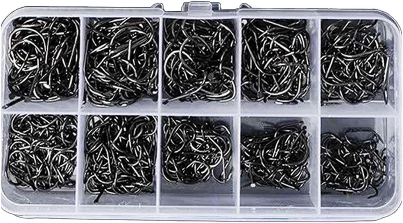 Fish Hooks High Carbon Steel Fishing Hooks 400 PCS/lot Wide Gap Offset Fishing Hook Set for Saltwater and Freshwater with 10 Sizes Fishing Accessories