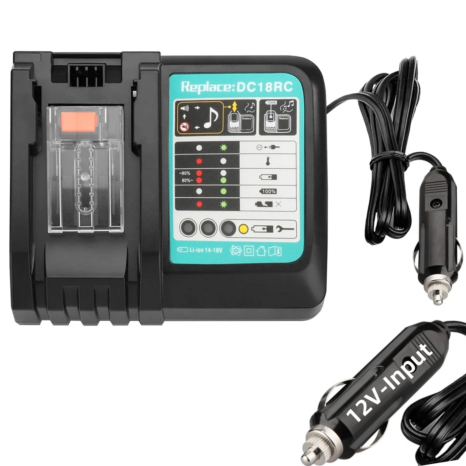 DC18RC Charger for Makita 18V/14.4V Battery - Replacement Multi Voltage DIY Car Adapter, Portable Mini Fast Charging (Cigarette Lighter Plug)