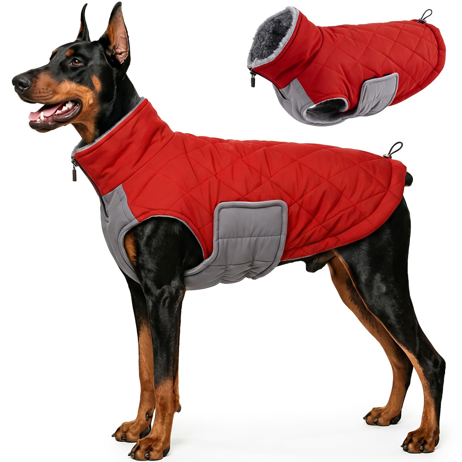 Lelepet Dog Coat, Winter Fleece Lined Jacket for Dogs, Red 2XL