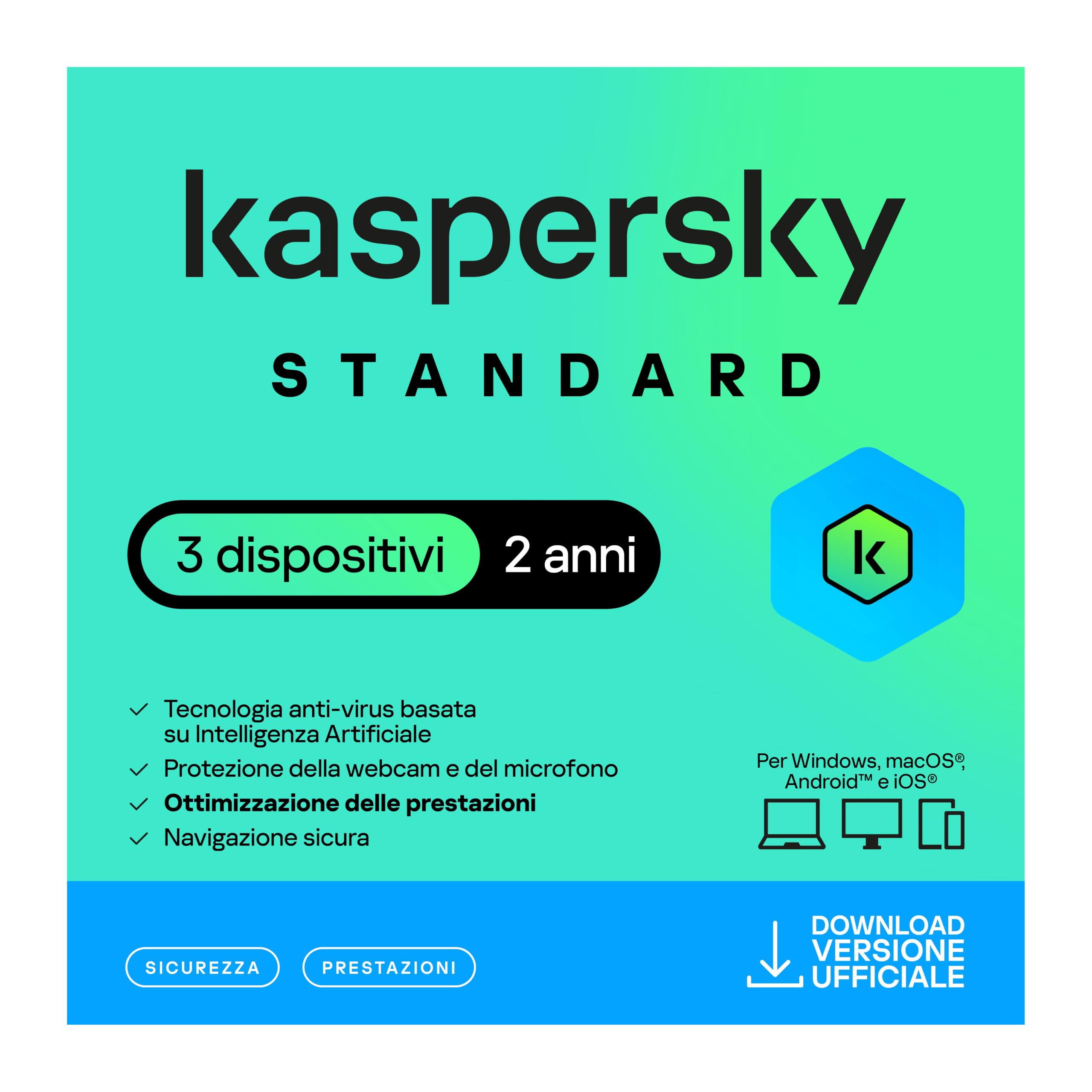 nextradeitalia Kaspersky Standard 2026 PC/Mac/Android/iOS- 3 DISPOSITIVI-2 Anni