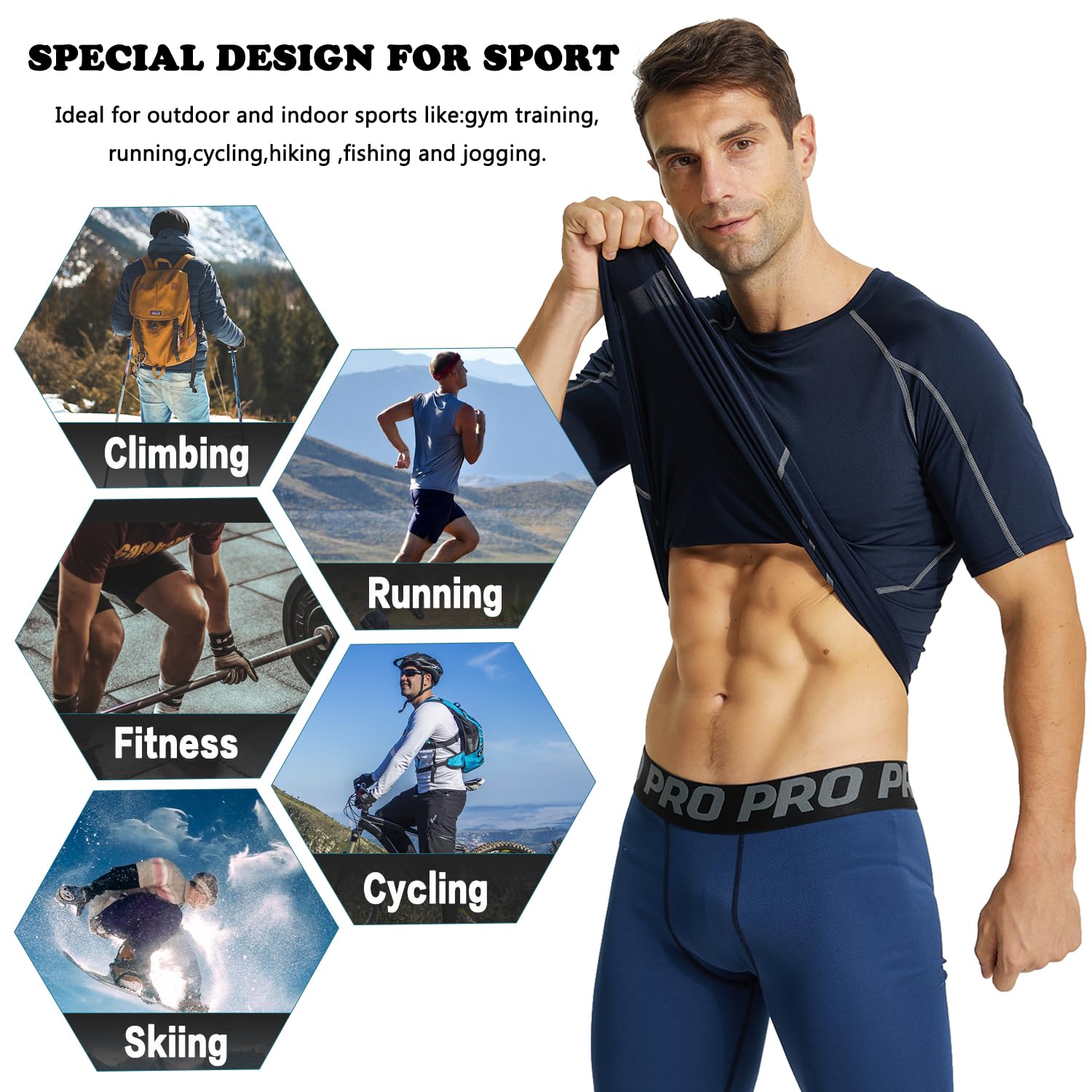 LANBAOSI Lot de 2 Tee Shirt Compression Homme Manches Courtes Sport T-Shirt Séchage Rapide Respirant Maillot Running Baselayer Haut